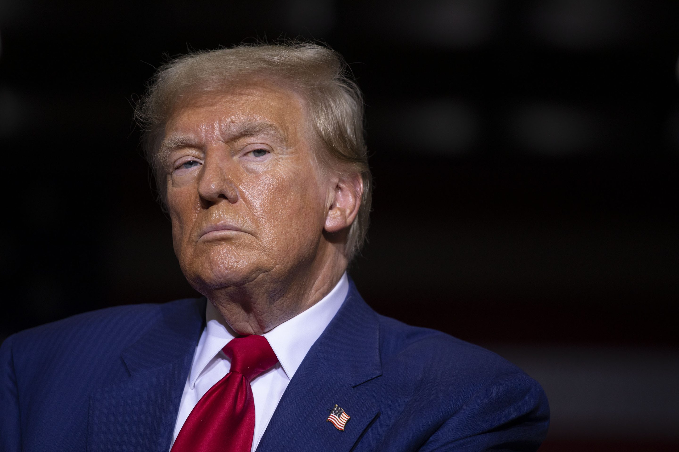 Former U.S. President and current Republican Presidential nominee Donald Trump speaks about the economy, inflation, and manufacturing during a campaign event at Alro Steel.