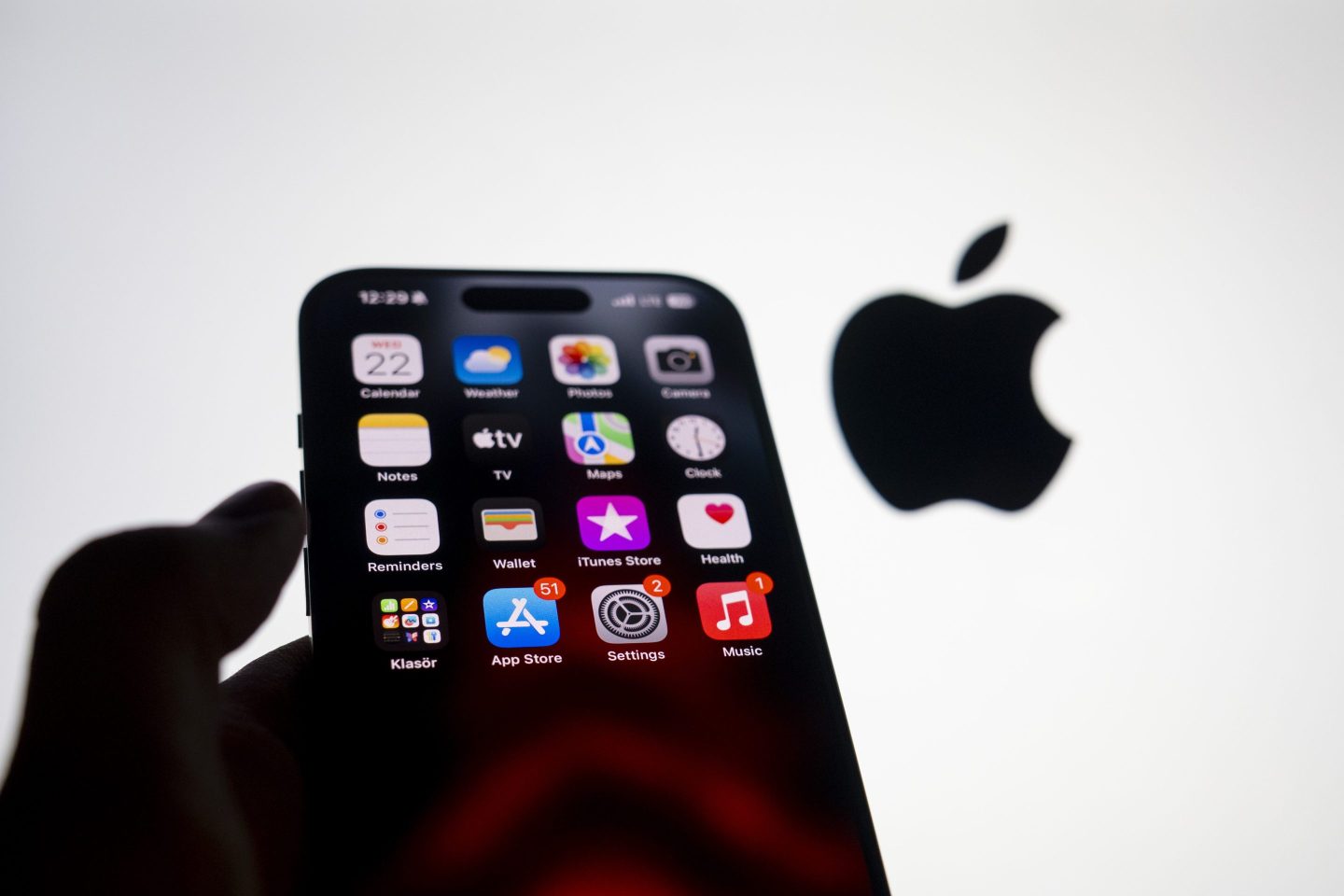 The App Store application is displayed as an iPhone in front of the Apple logo in Ankara, Turkiye on Jan. 22, 2024.