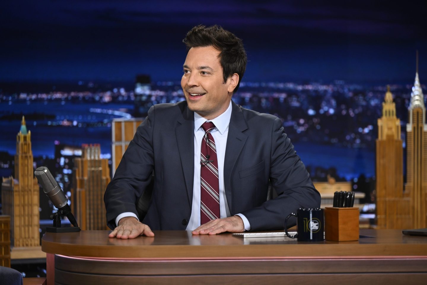 Jimmy Fallon on the set of The Tonight Show