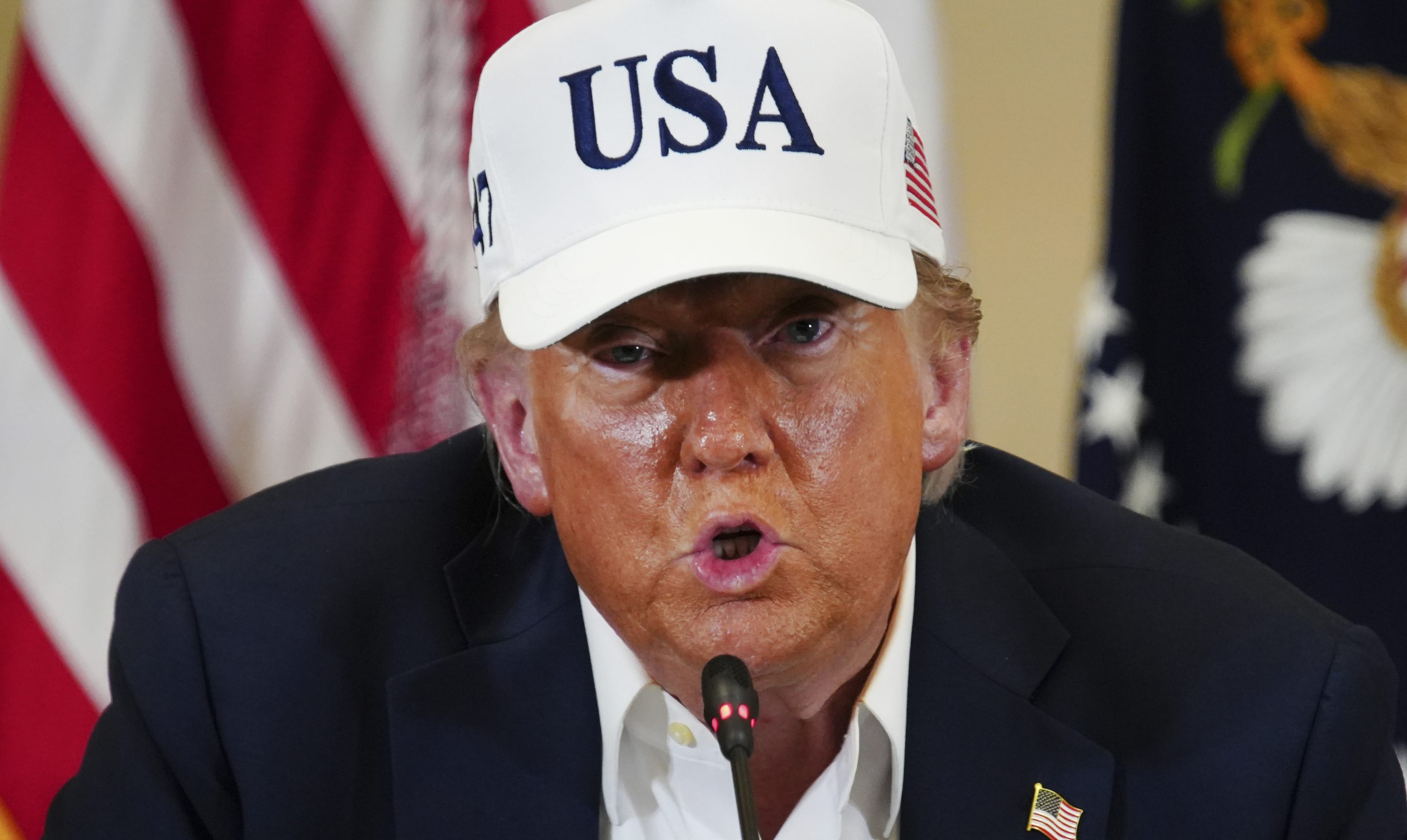 President Donald Trump at a roundtable discussion at the Community Emergency Operations Center in Kerrville, Texas, on Friday.