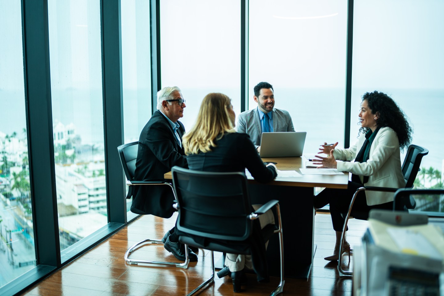 office workers convene in an office