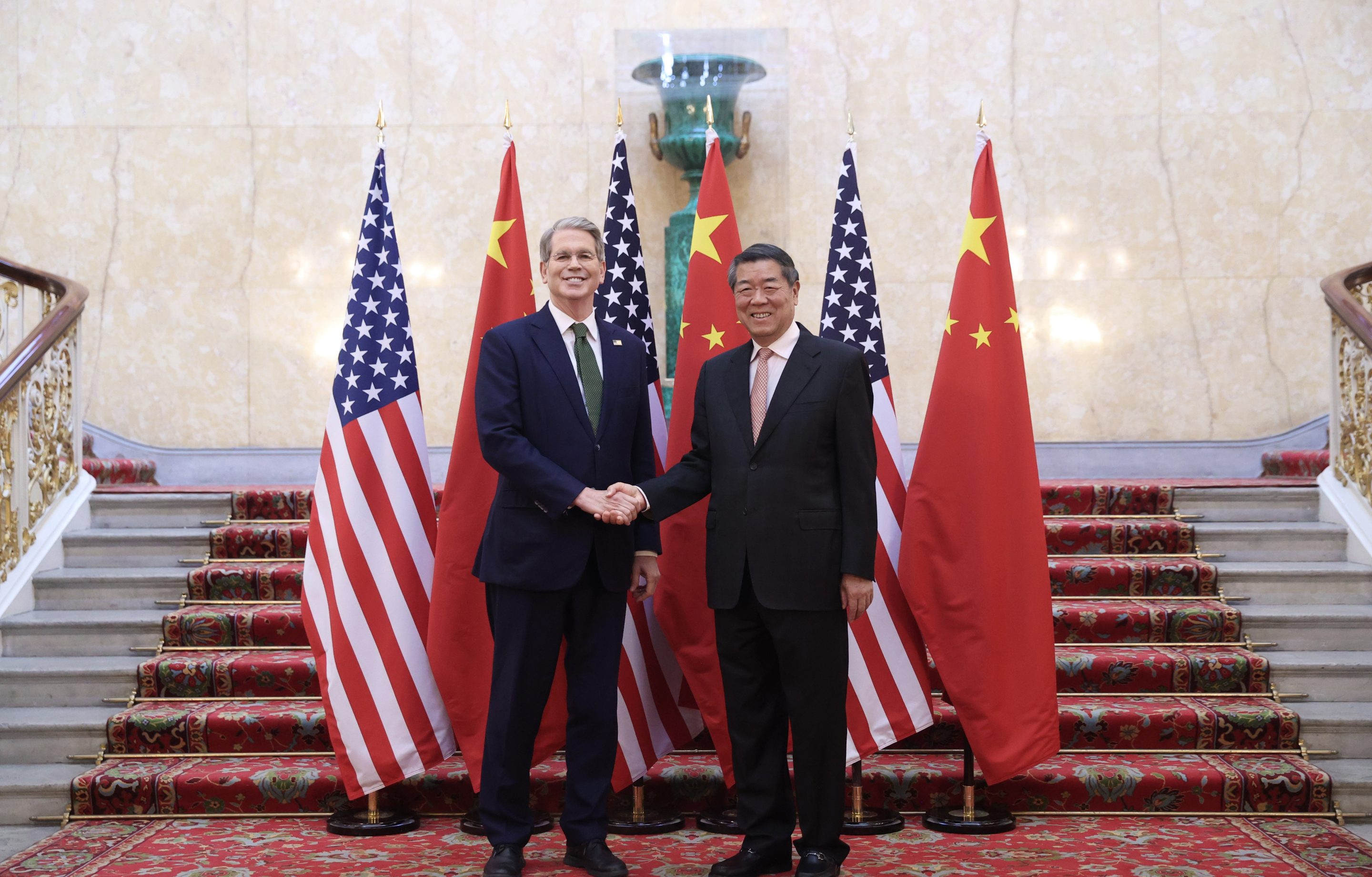 Treasury Secretary Scott Bessent and Vice Premier He Lifeng in London on June 9.