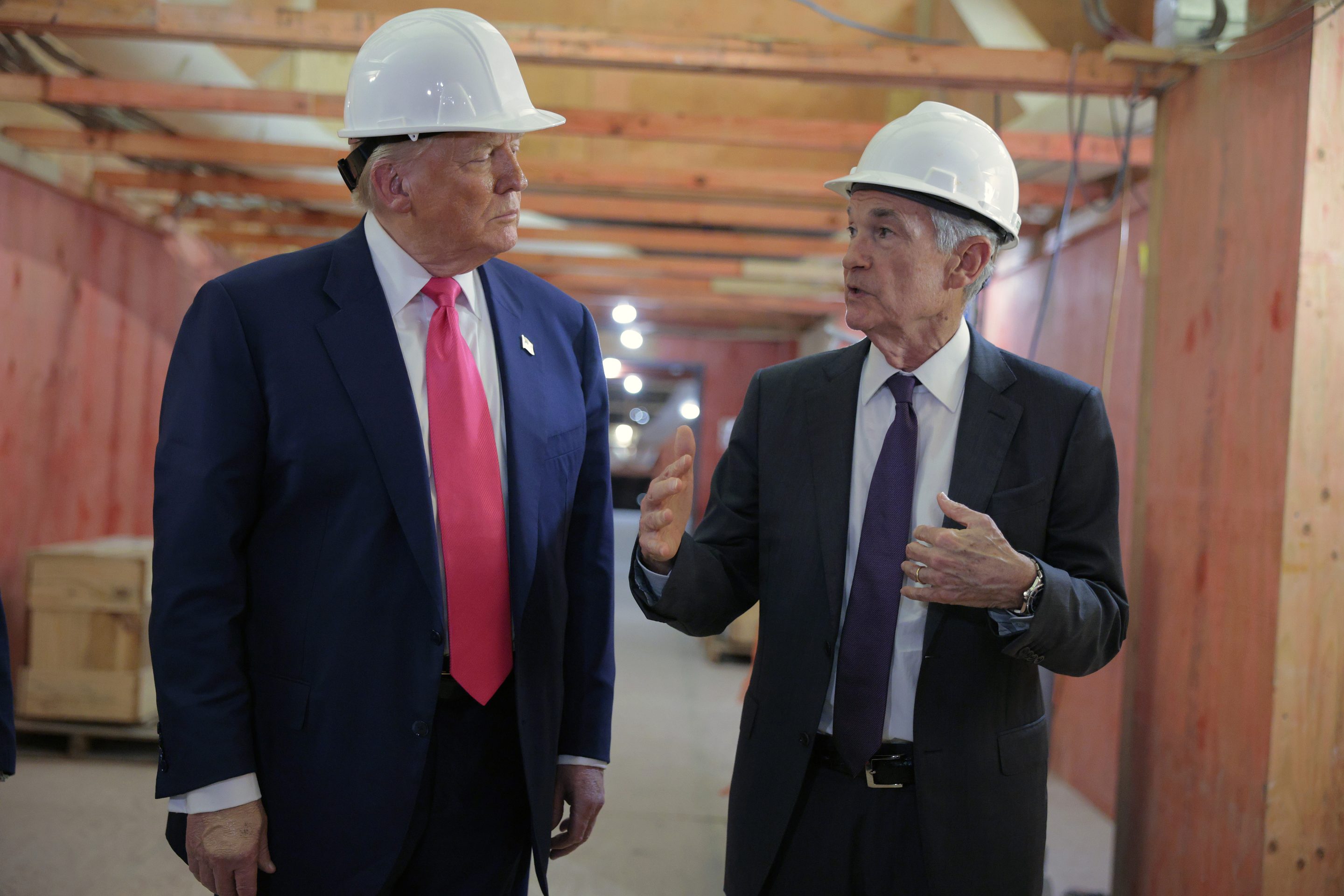 President Donald Trump and Federal Reserve Chair Jerome Powell tour the Federal Reserve’s $2.5 billion headquarters renovation project on Thursday.