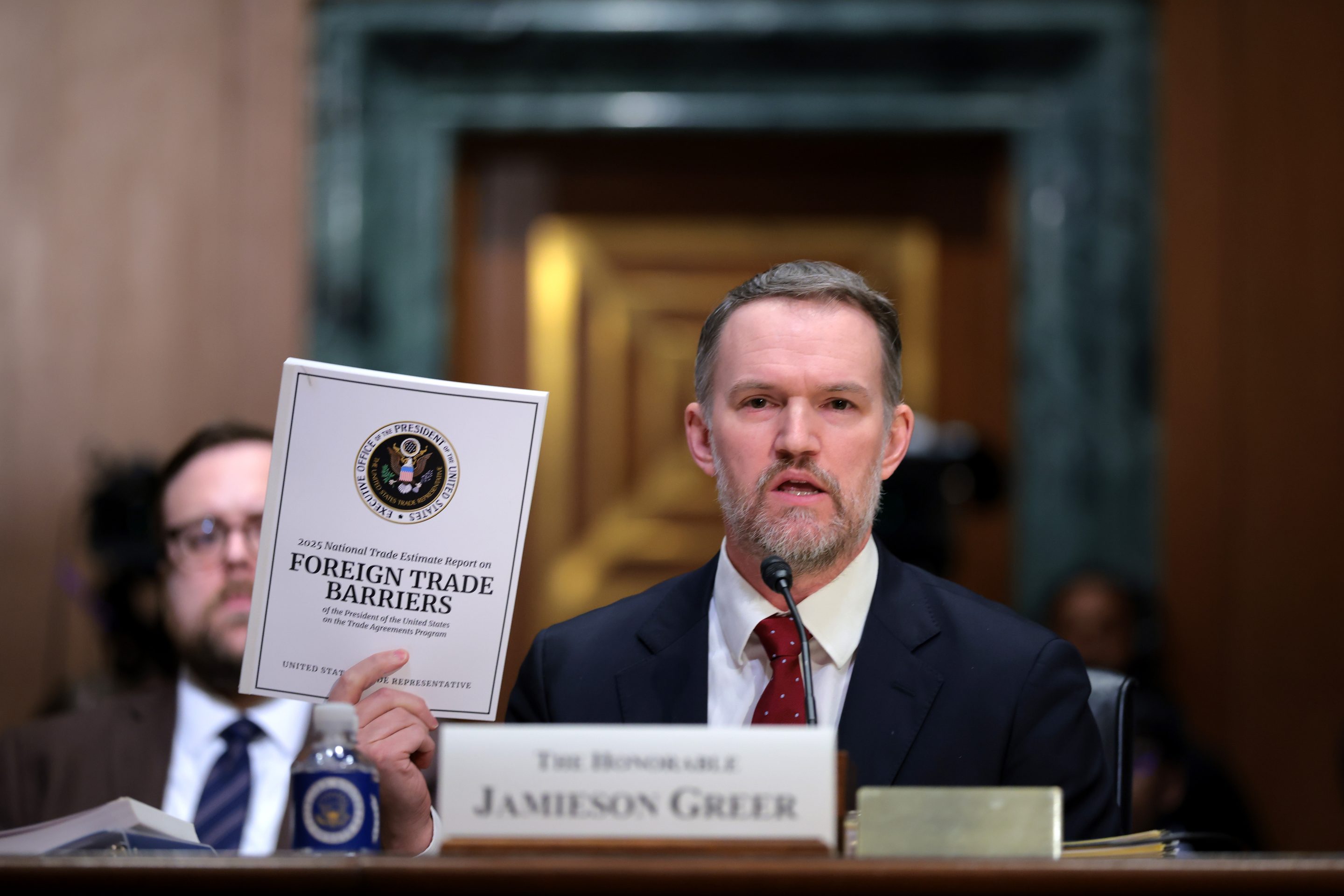 U.S. Trade Representative Jamieson Greer testifies before the Senate Finance Committee on April 8.