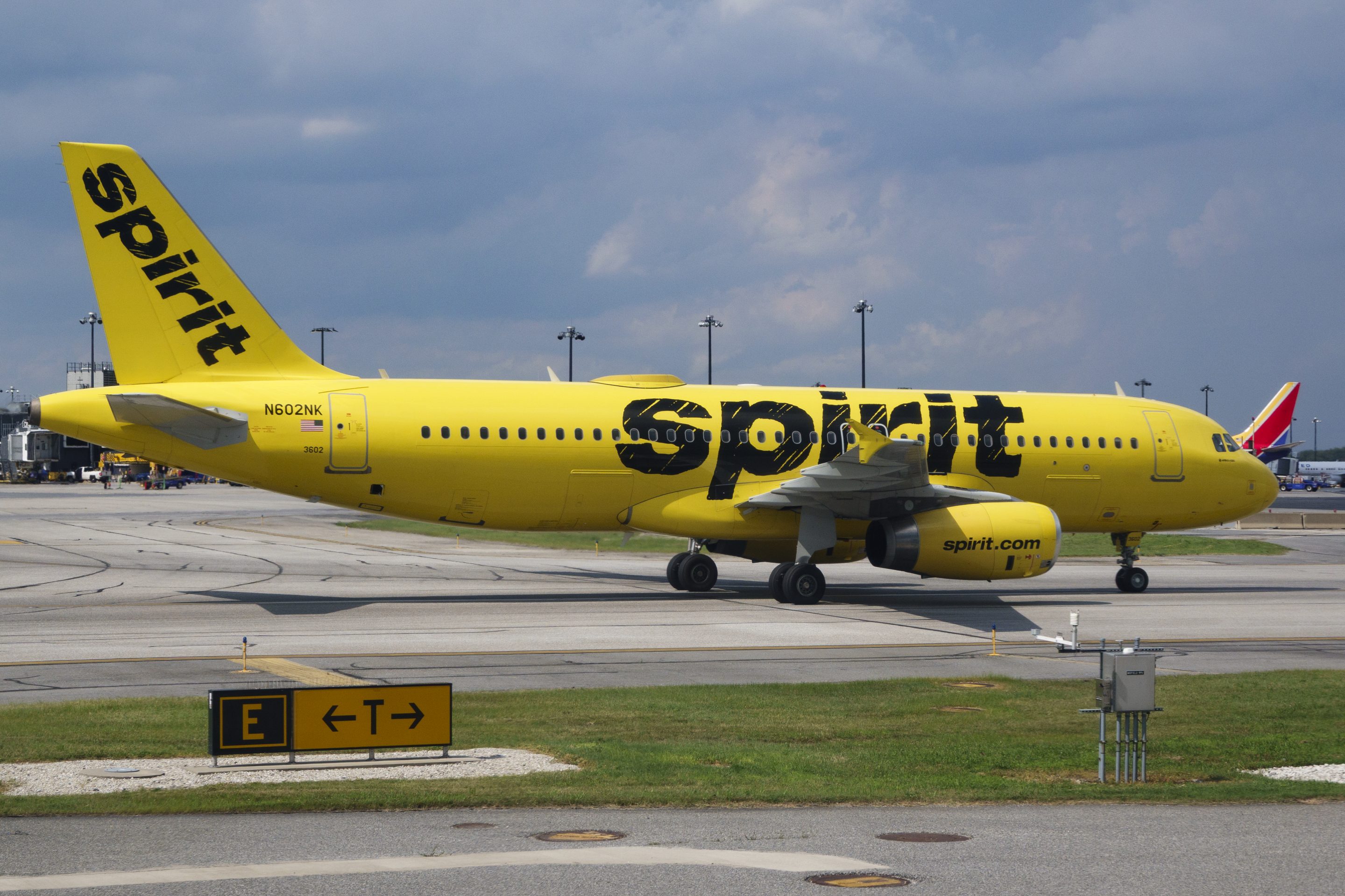 A Spirit Airlines plane on the tarmac