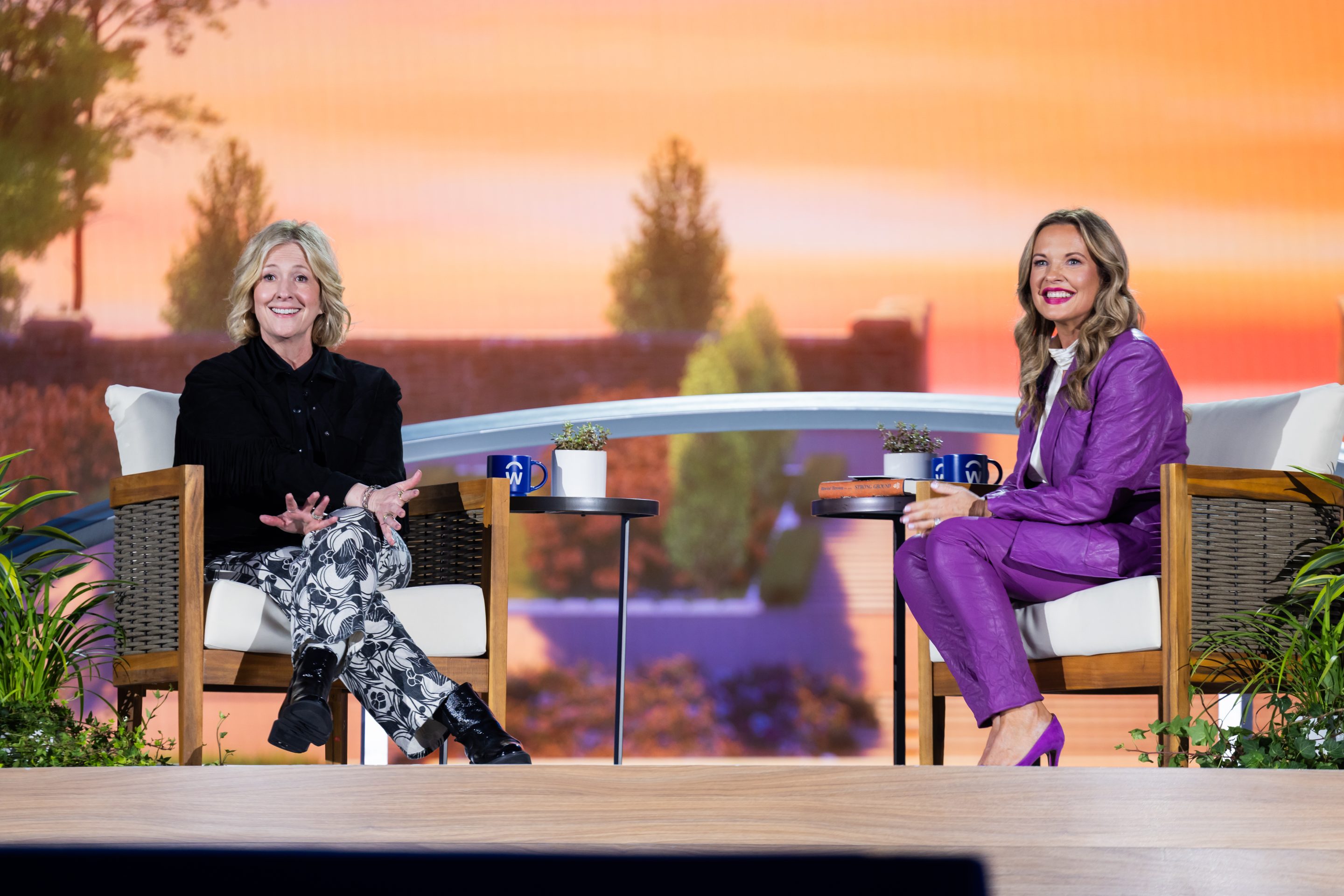 Author and leadership expert Brené Brown (left) in conversation with Workday CMO Emma Chalwin during Workday Rising on Sept. 15, 2025, in San Francisco, Calif.