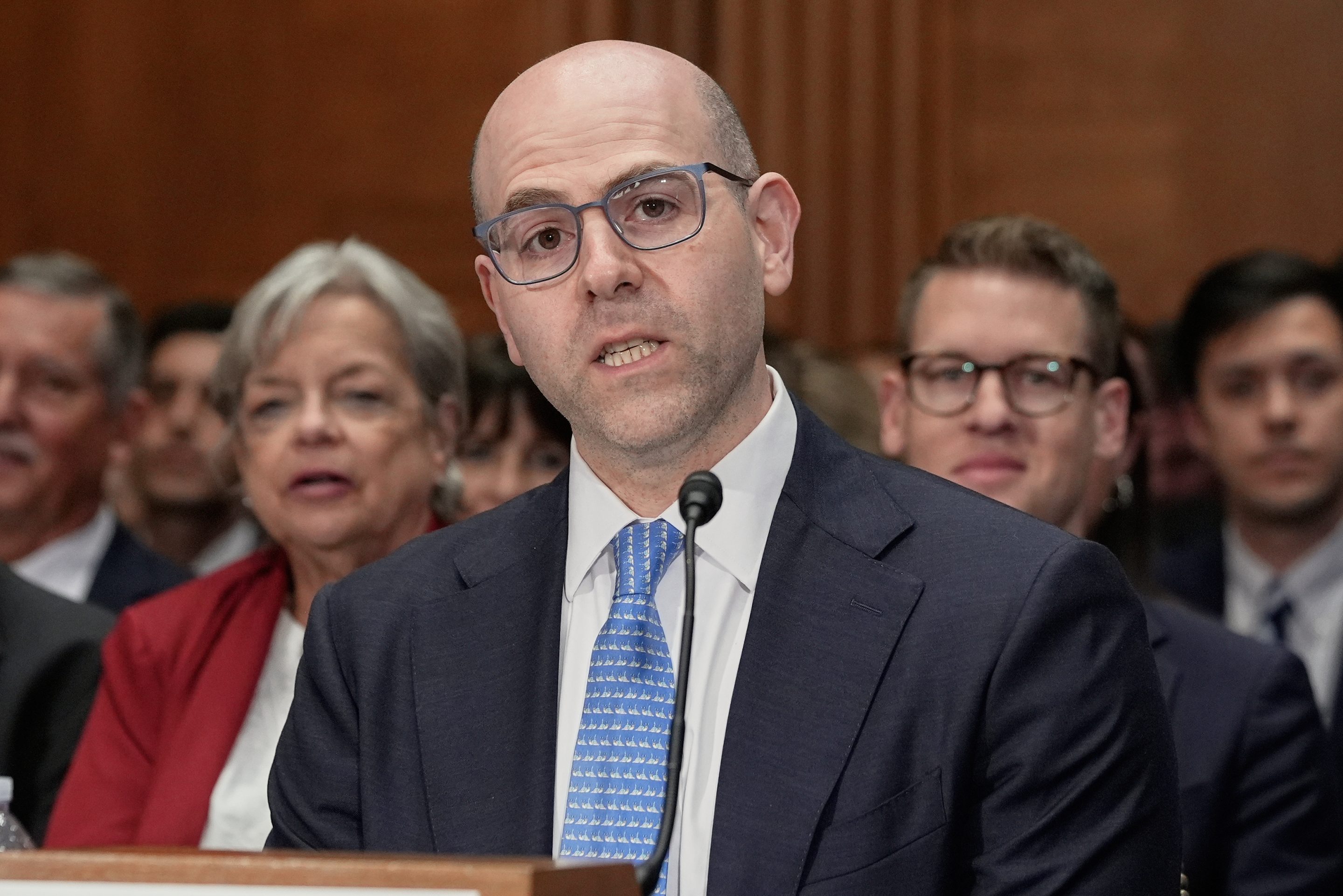 Stephen Miran testifies during a Senate Banking Committee hearing on his nomination to be a member of the Board of Governors of the Federal Reserve System, on Capitol Hill on Sept. 4,