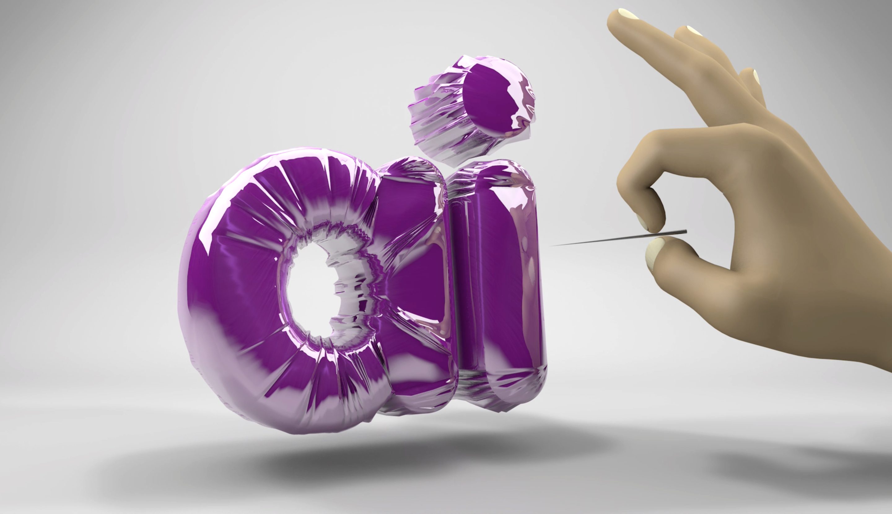 Balloons in the shape of the letters "AI" about to be popped by someone with a pin.