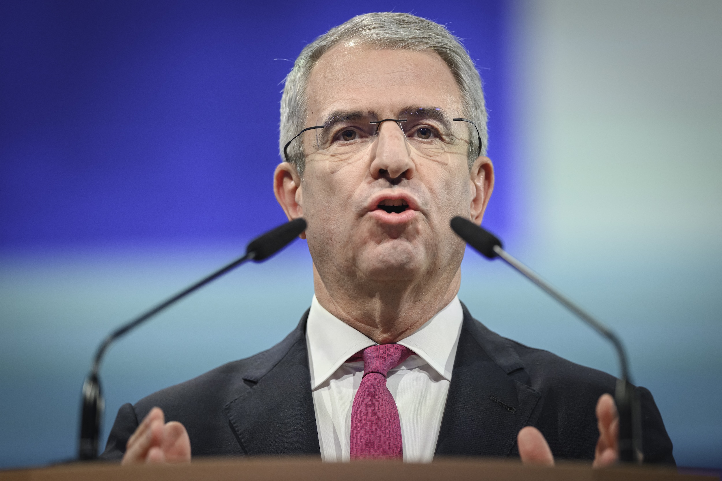 Photo: Nestle CEO Laurent Freixe speaks during a general shareholders meeting of Swiss food giant Nestle in Ecublens, near Lausanne, on April 16, 2025. (Photo by GABRIEL MONNET / AFP) (Photo by GABRIEL MONNET/AFP via Getty Images)