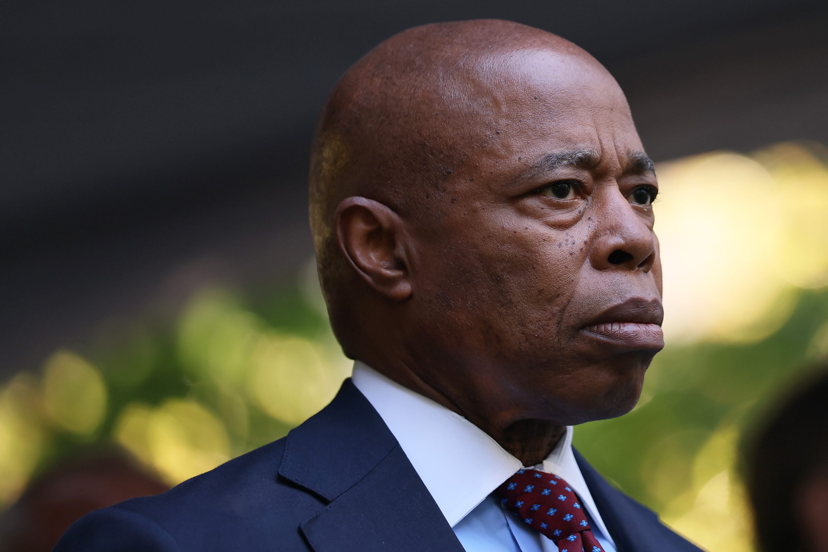Mayor Eric Adams listens as names of the victims of the 9/11 terror attack are read during the annual 9/11 Commemoration Ceremony at the National 9/11 Memorial and Museum on Sept. 11 in New York City.