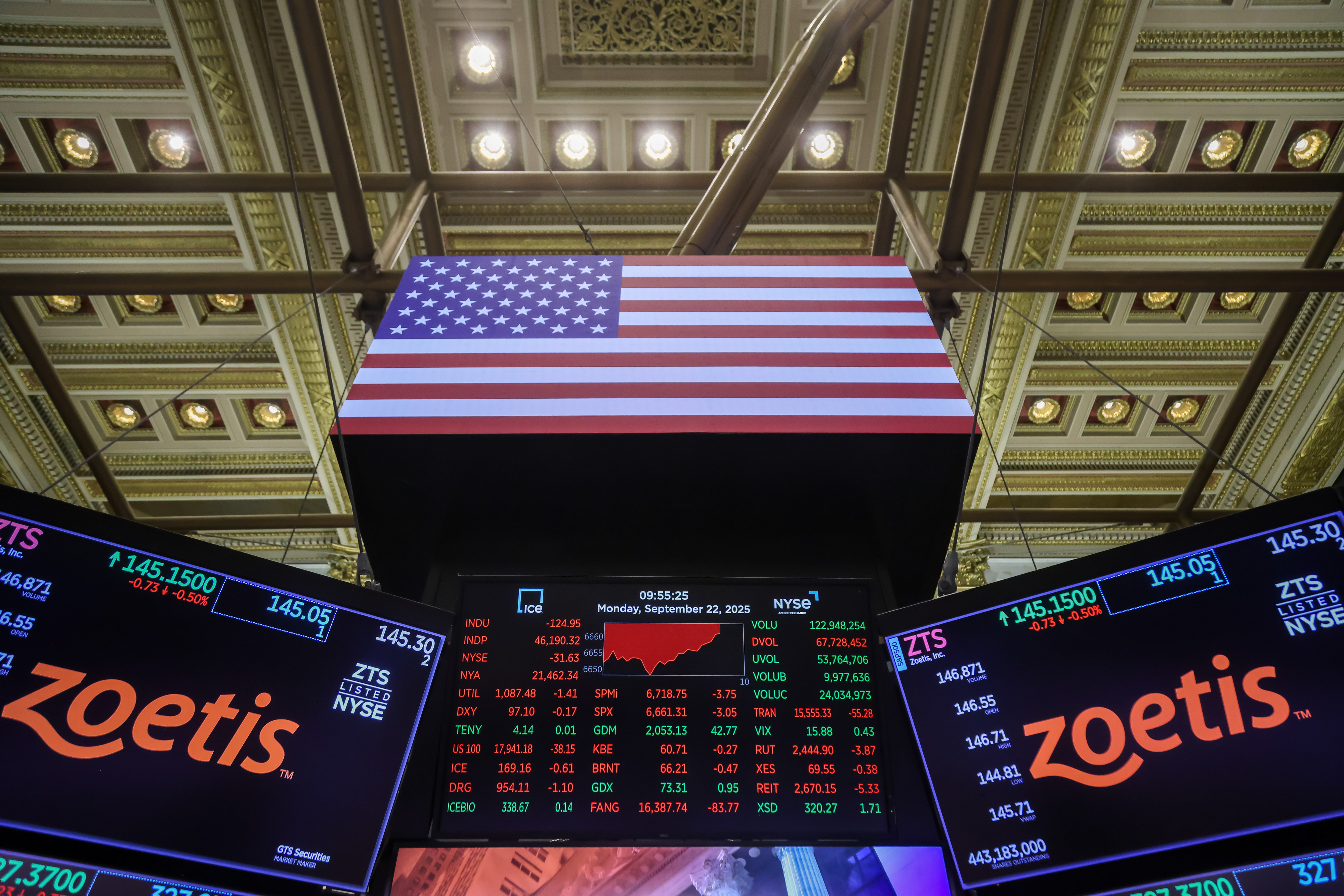 The floor of the New York Stock Exchange (NYSE) in New York, US, on Monday, Sept. 22, 2025.