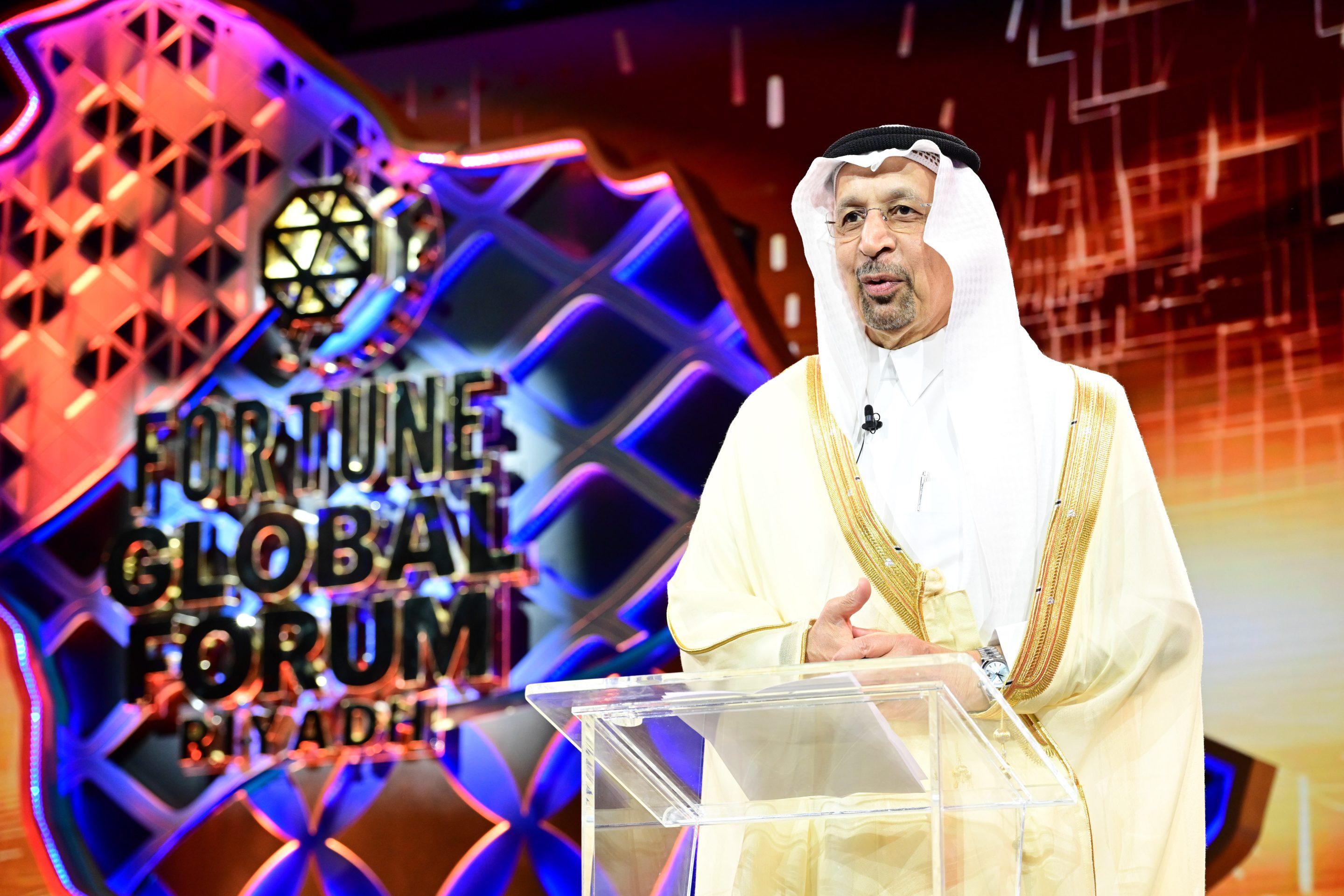 H.E. Khalid A. Al-Falih, Saudi Arabia’s minister of investment, speaks at the Fortune Global Forum.