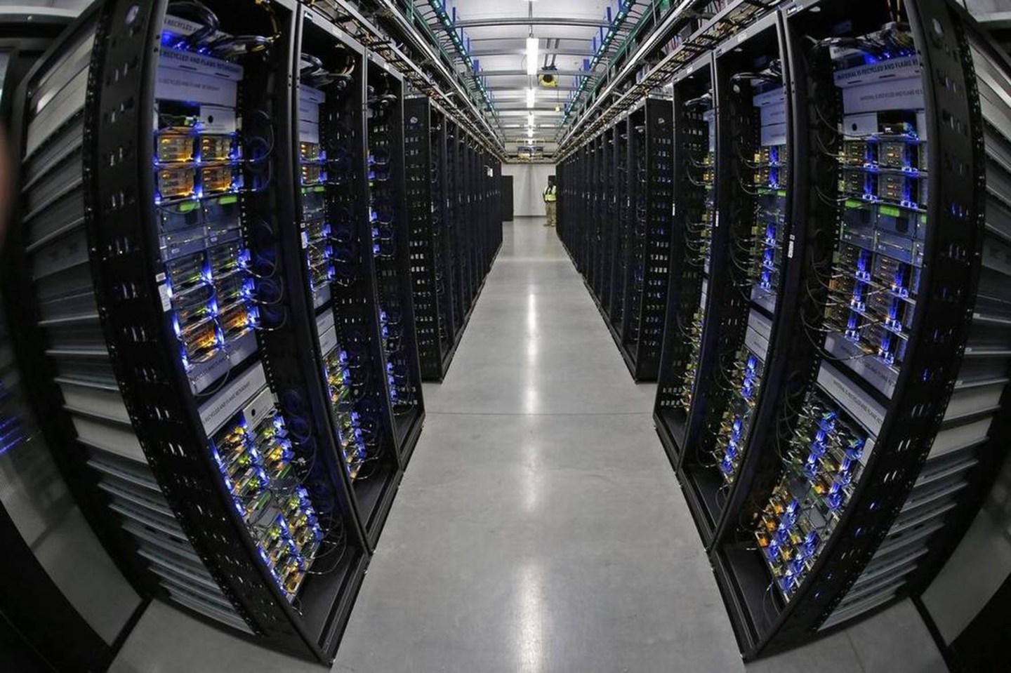 Rows of servers at Facebook's Fort Worth Data Center in Texas.