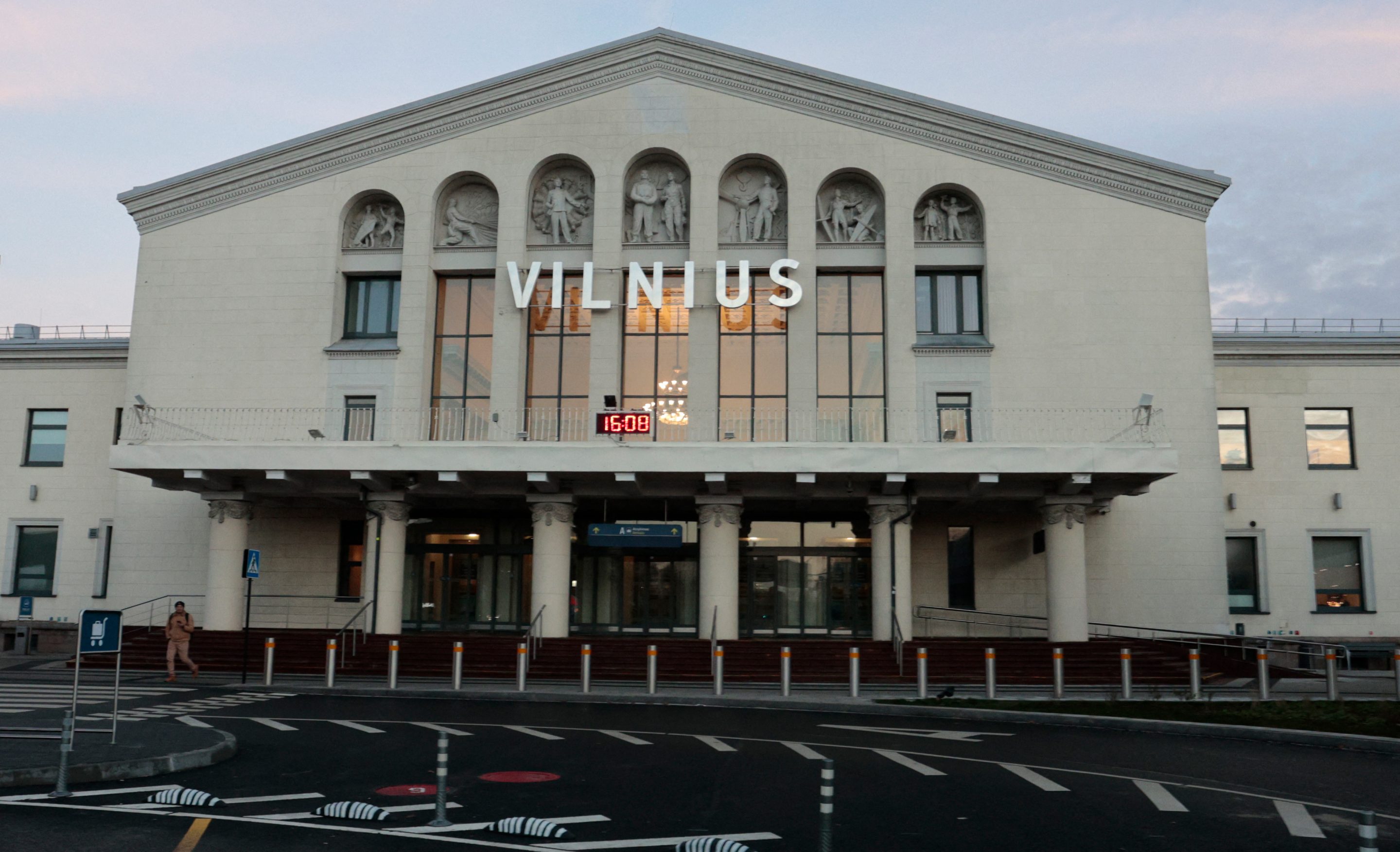 The entrance to the international airport in Vilnius, Lithuania.