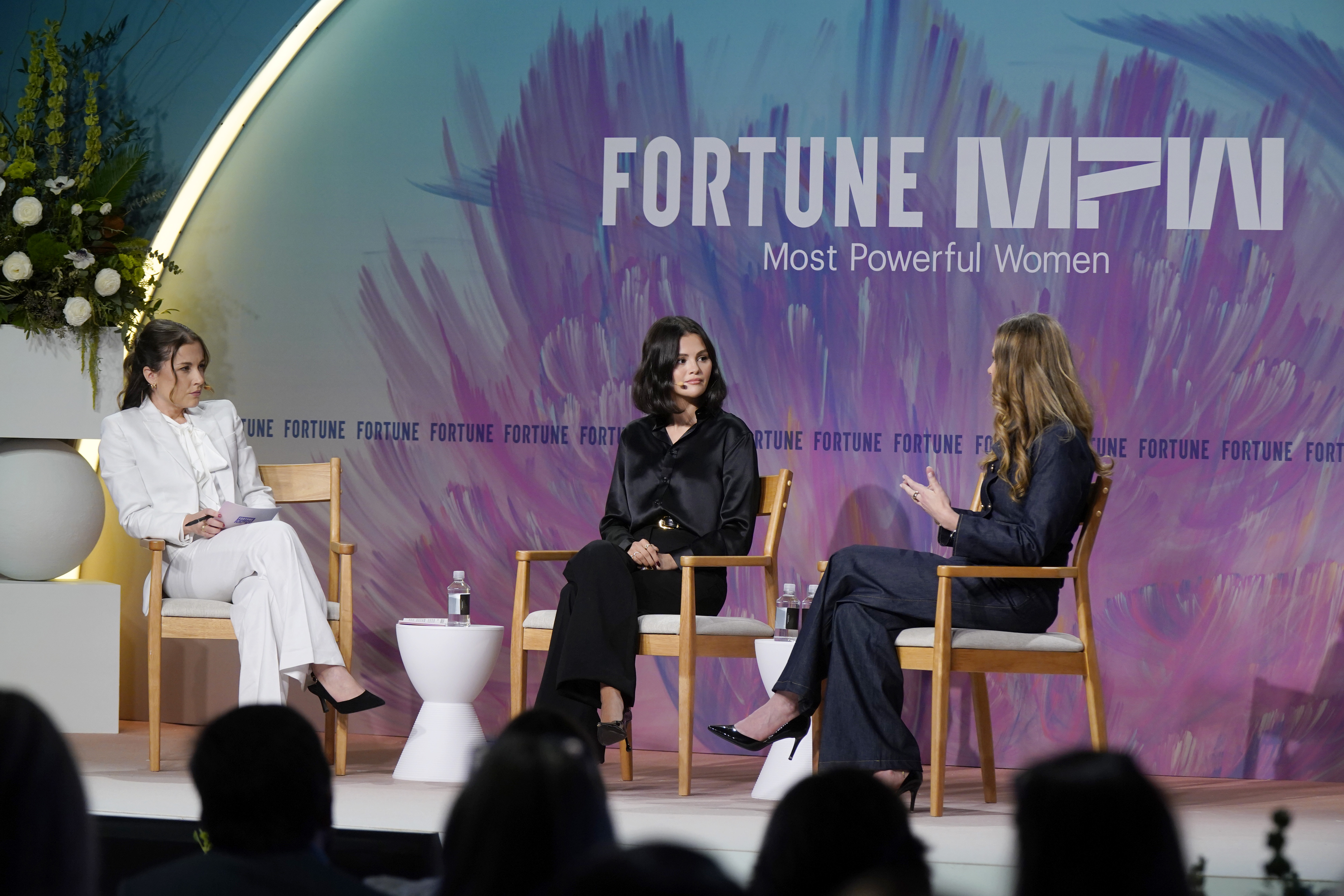 Selena Gomez in conversation with Rare Beauty chief impact officer Elyse Cohen and Fortune's Ellie Austin at the 2025 Fortune Most Powerful Women Summit in Washington, D.C. 