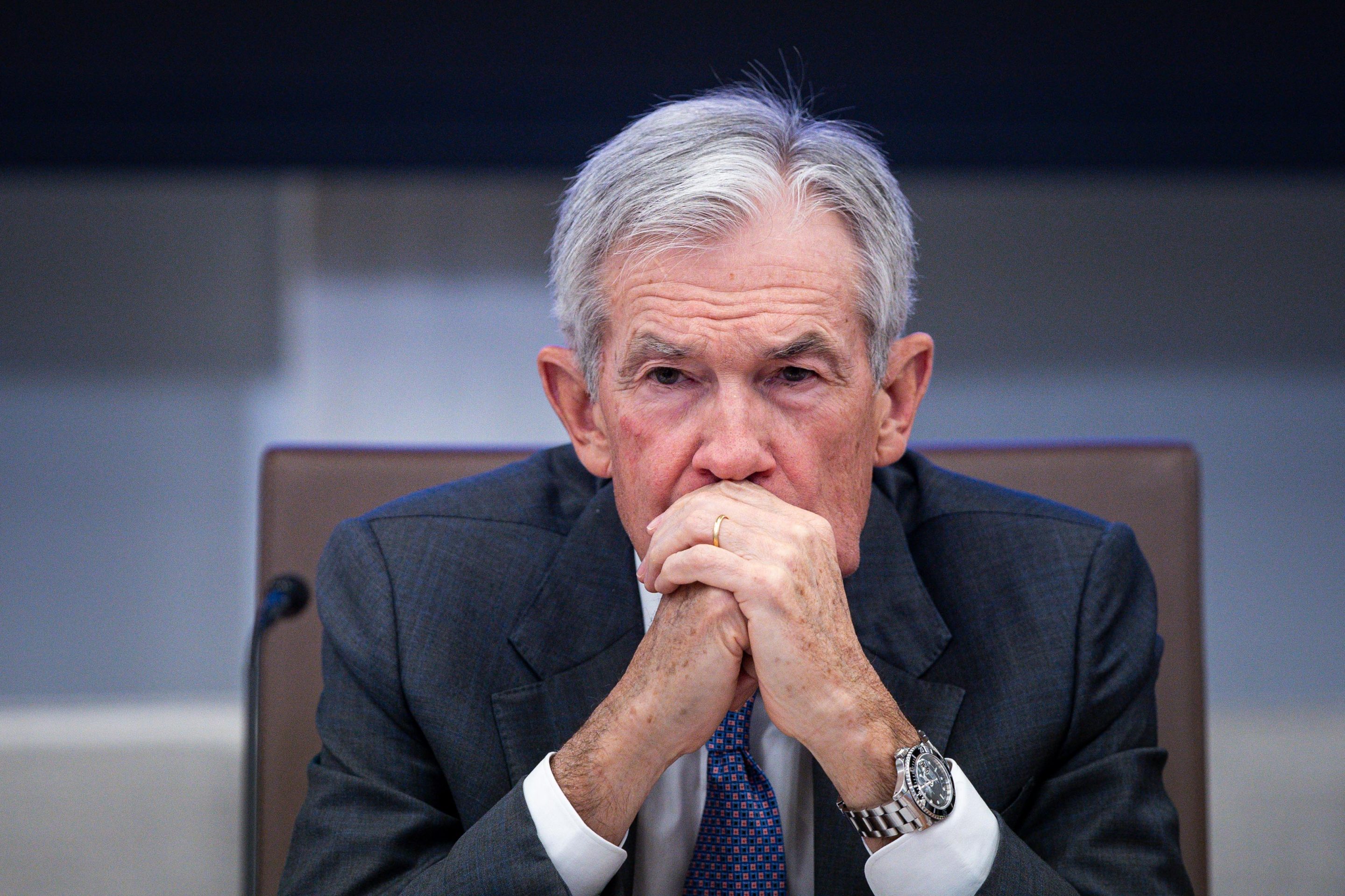 Jerome Powell, chairman of the US Federal Reserve, during the Federal Reserve Board open meeting in Washington, DC, US, on Friday, Oct. 24, 2025.