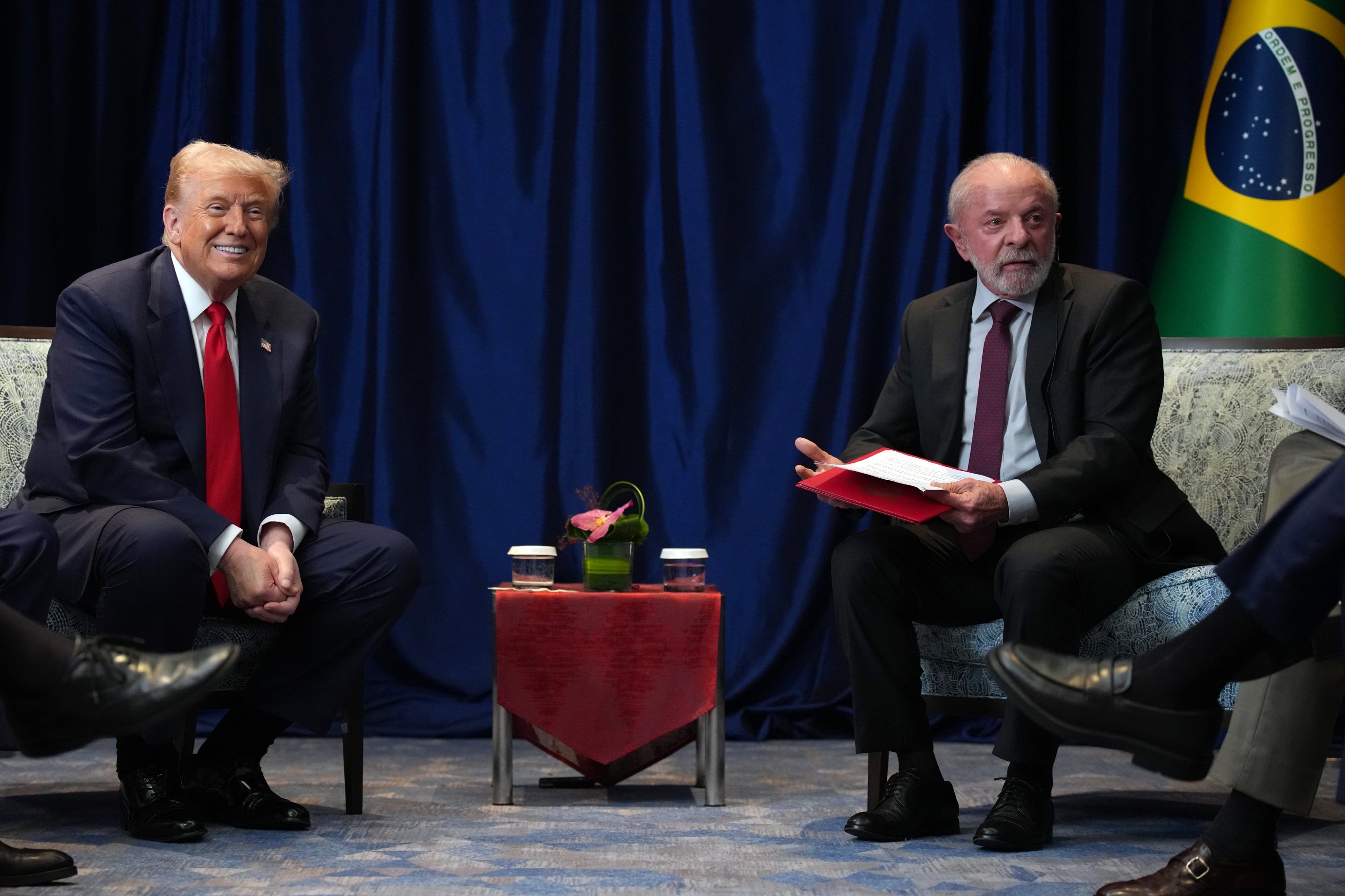 U.S. President Donald Trump holds a bilateral meeting with Brazil's President Luiz Inácio Lula da Silva (R) at Kuala Lumpur Convention Centre on October 26, 2025 in Kuala Lumpur, Malaysia.
