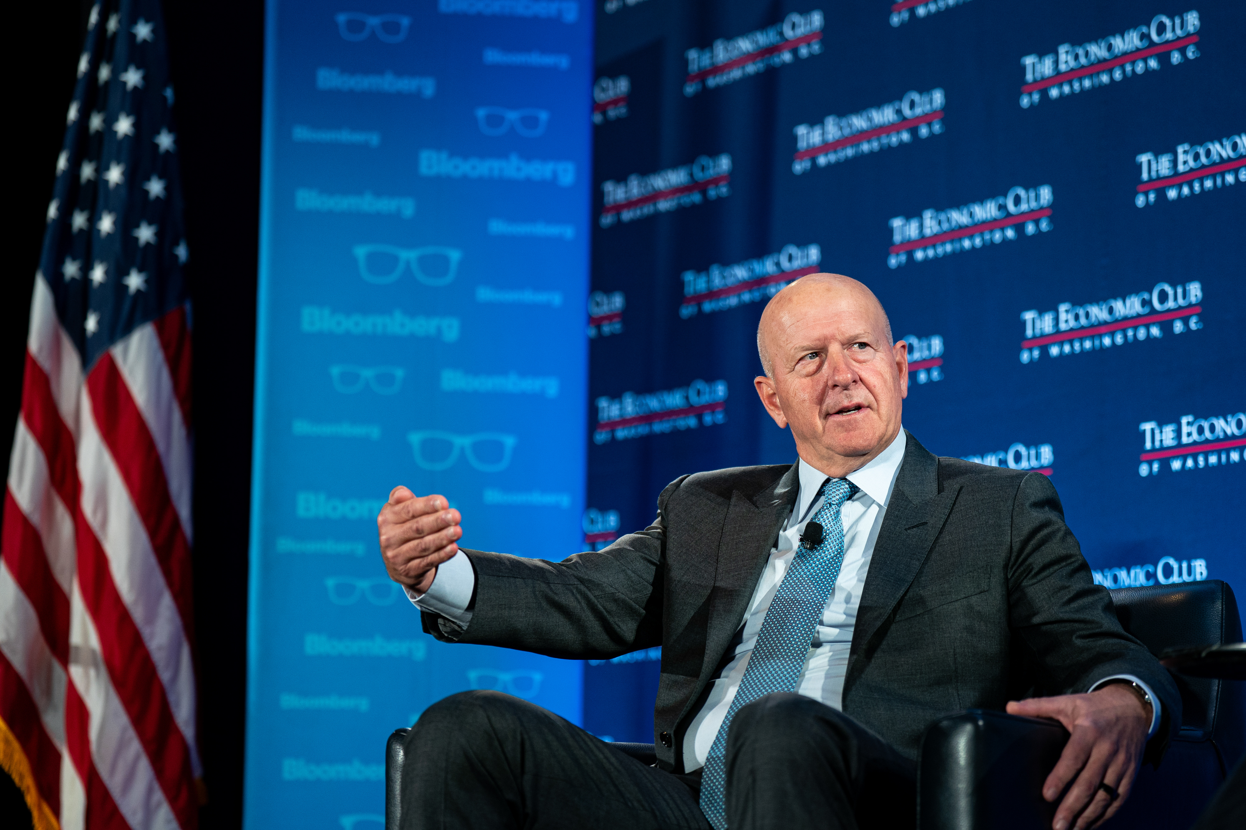 David Solomon, chief executive officer of Goldman Sachs Group Inc., speaks during an Economic Club of Washington event in Washington, DC, US, on Thursday, Oct. 30, 2025. 