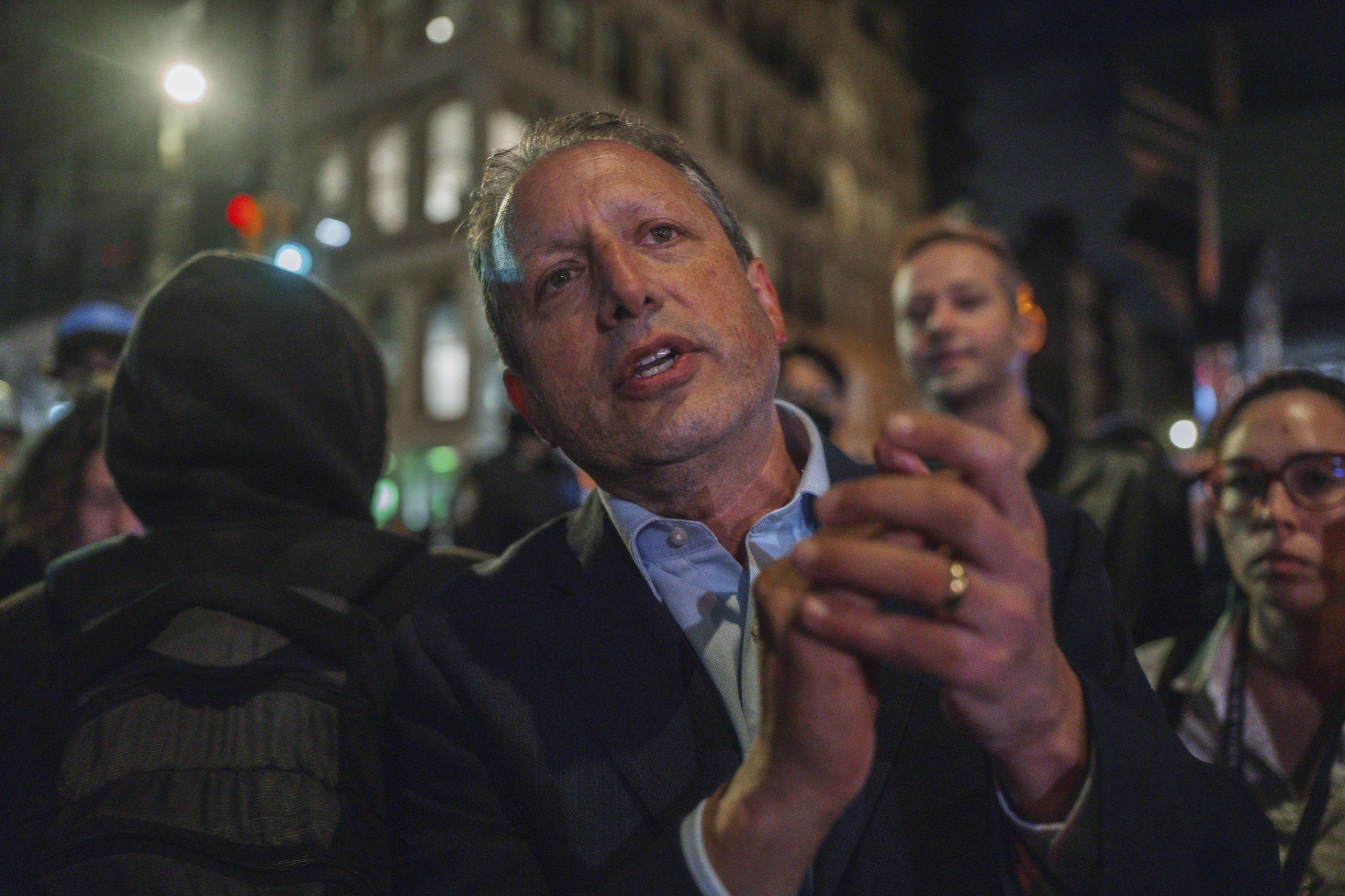 New York City Comptroller Brad Lander participates a protest against immigration crackdown in the aftermath of a raid on Tuesday, Oct. 21, 2025.