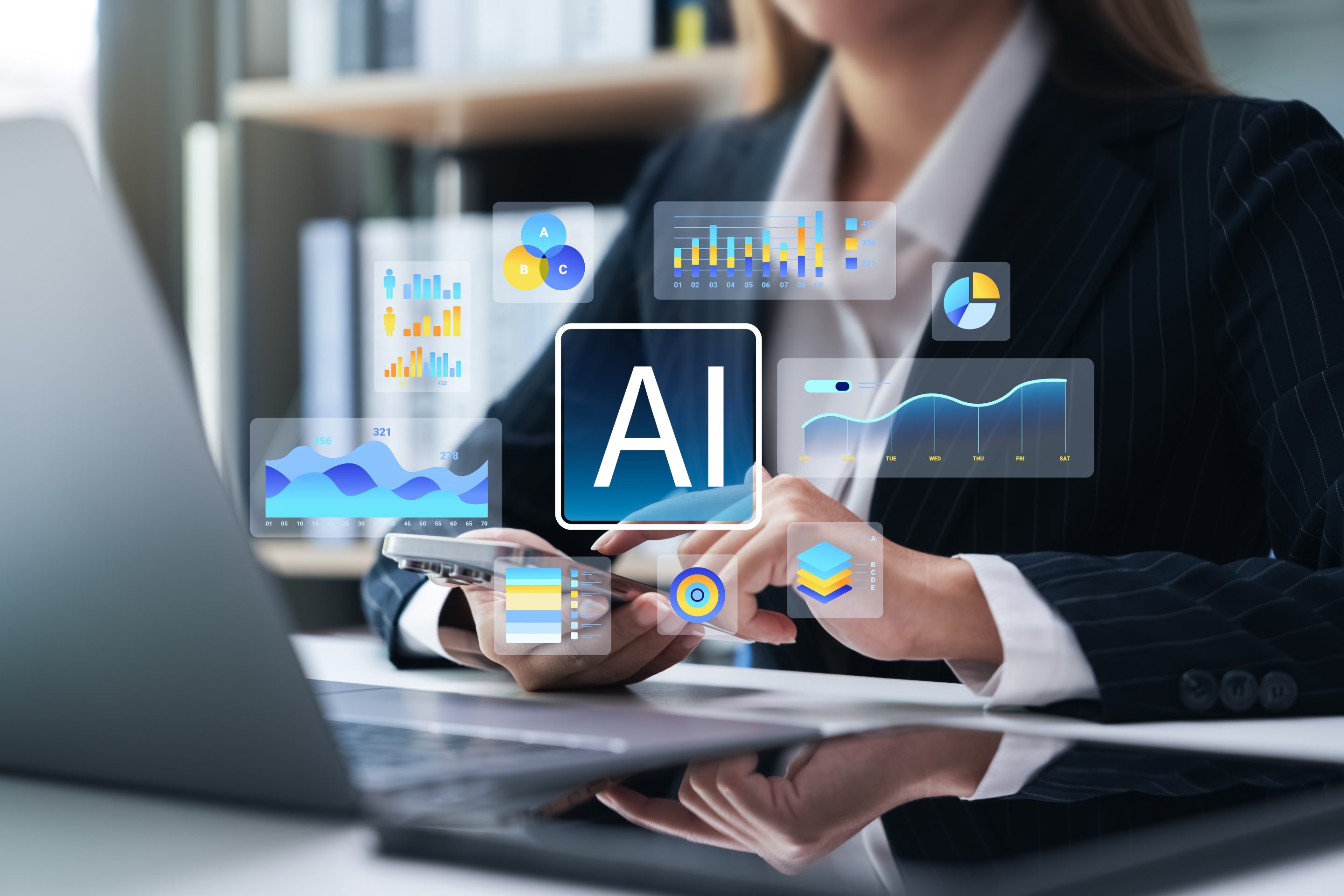 An executive leverages artificial intelligence for work tasks.