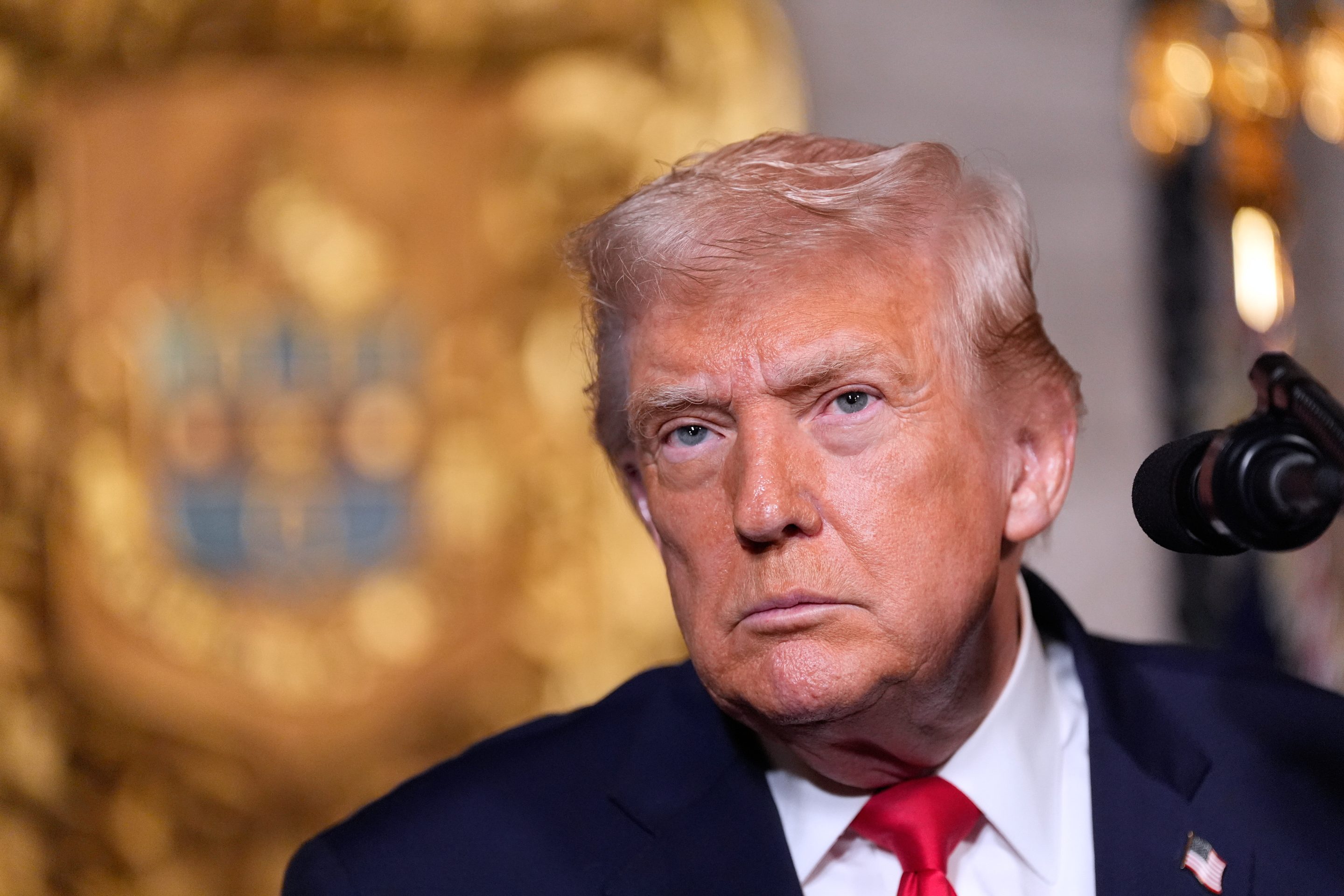 President Donald Trump speaks at his Mar-a-Lago club, Monday, Dec. 22, 2025, in Palm Beach, Fla.