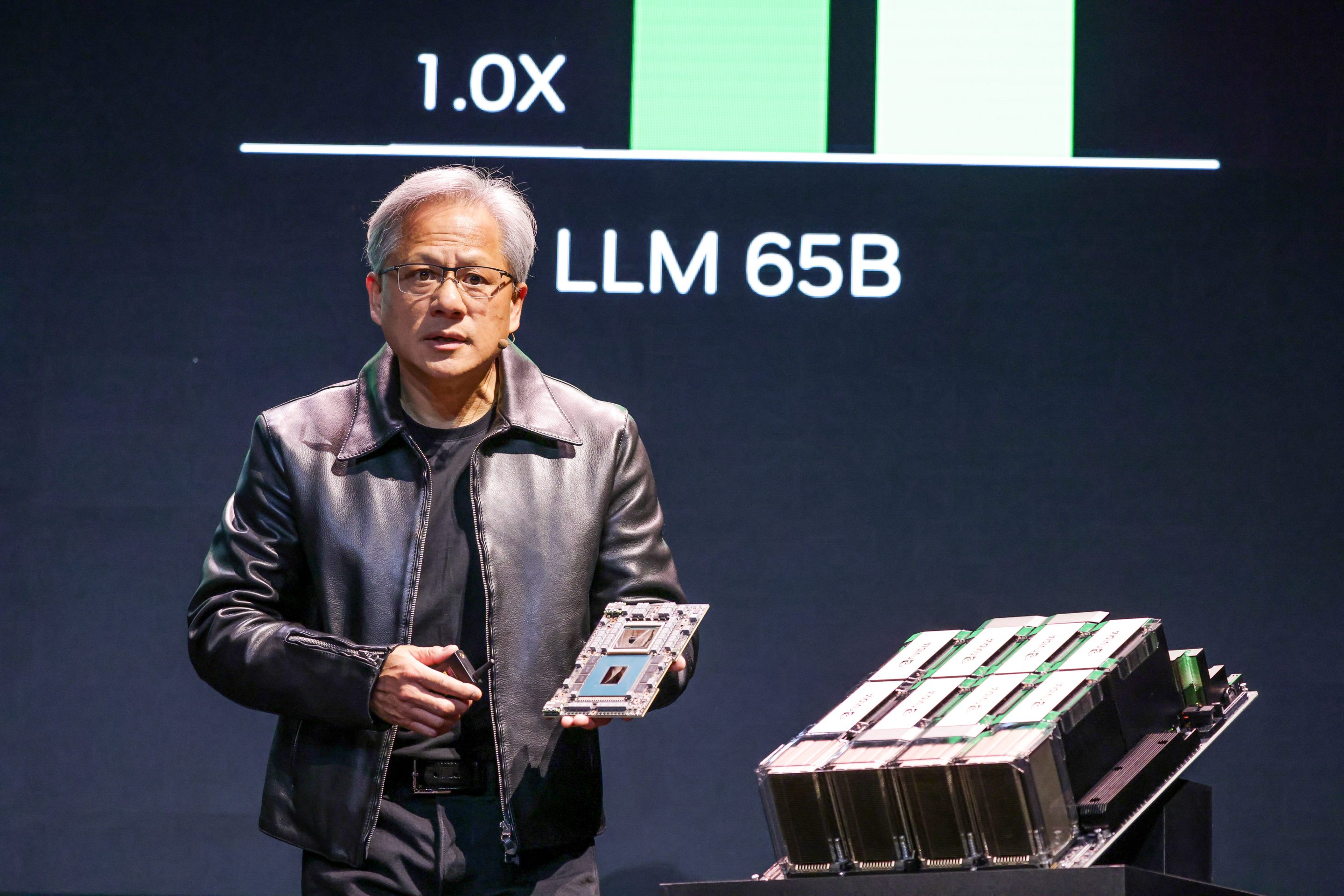 Jensen Huang, chief executive officer of Nvidia, during the Taipei Computex expo in Taiwan on May 29, 2023. 