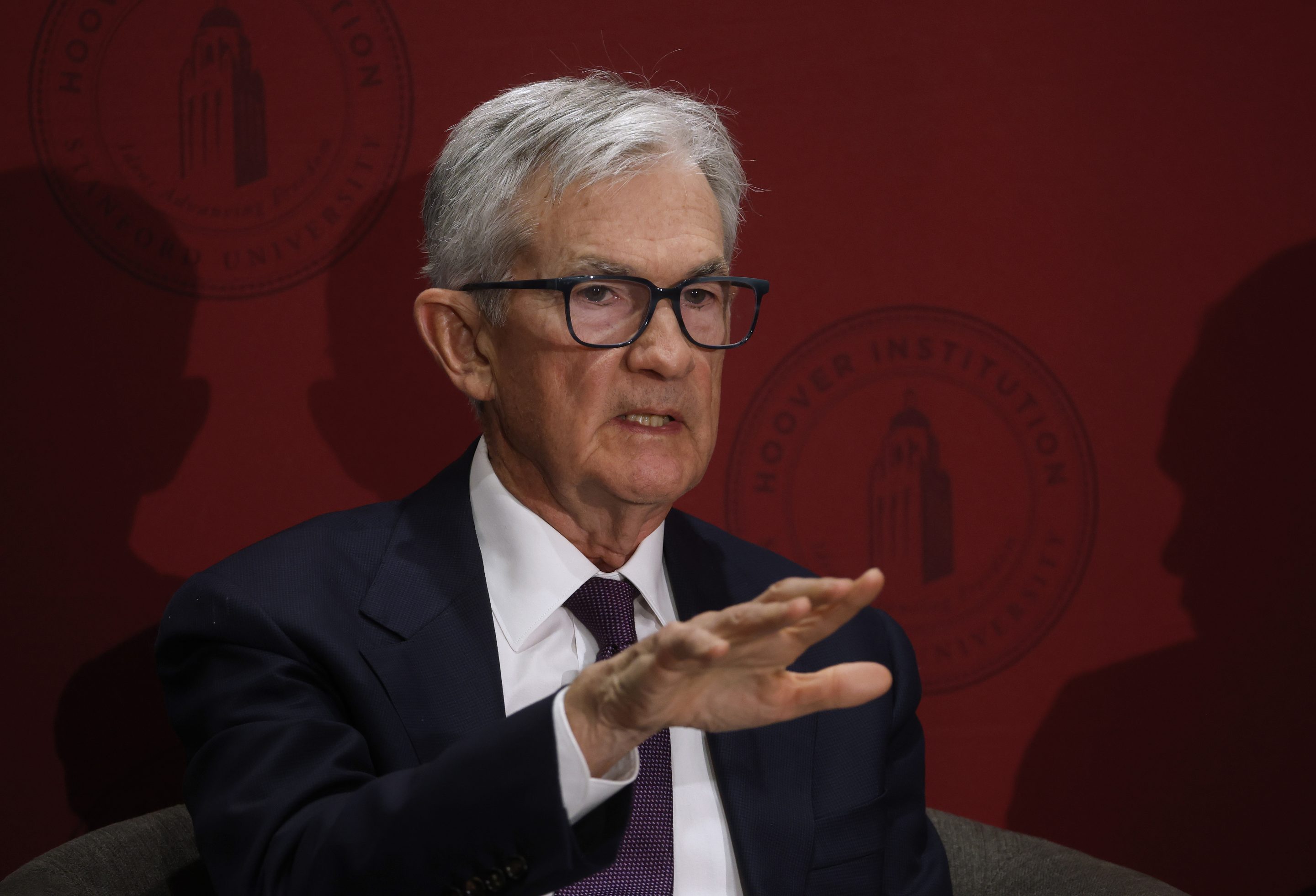 Federal Reserve Bank Chair Jerome Powell speaks during the George P. Shultz Memorial Lecture Series at Stanford University on December 01, 2025 in Stanford, California.