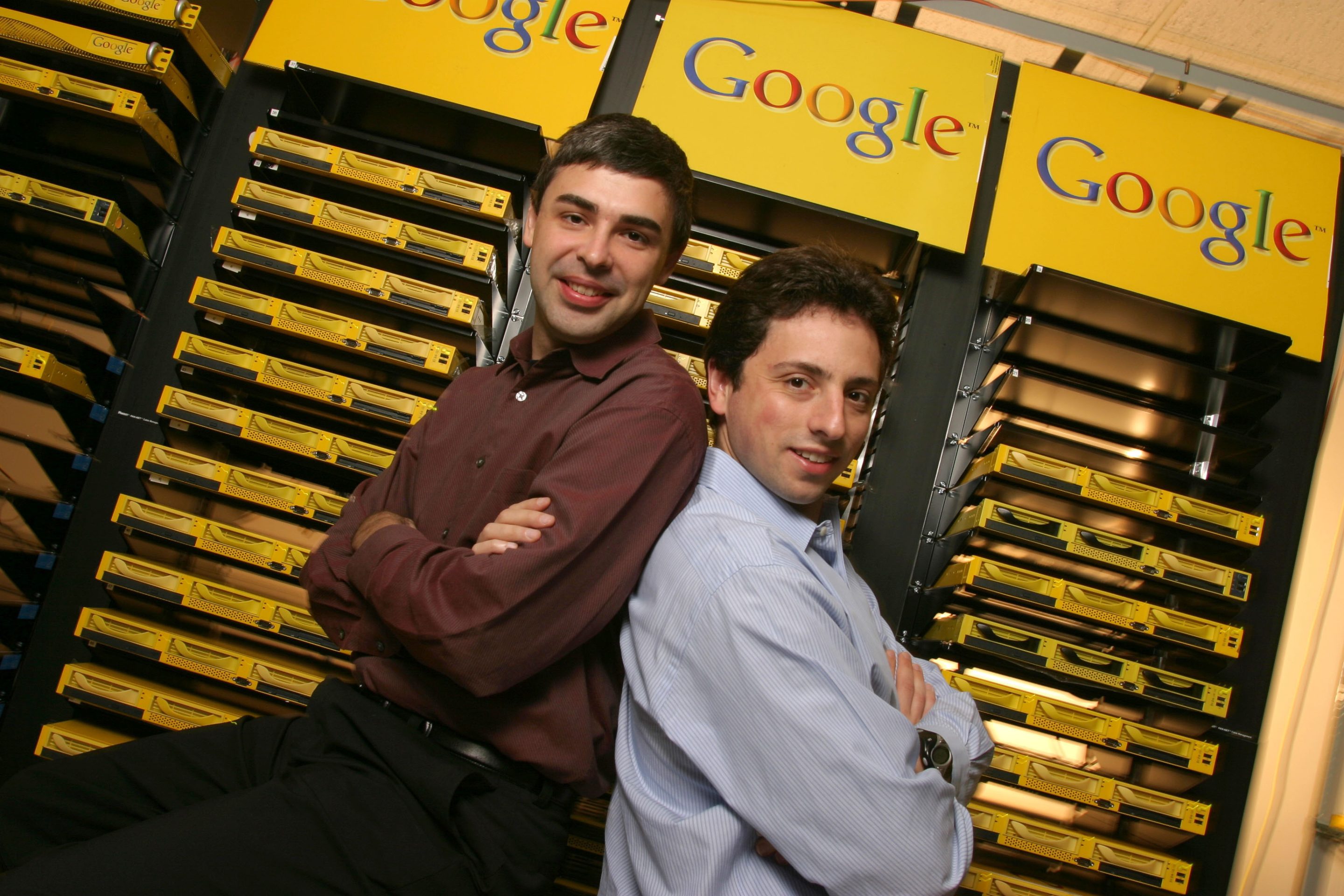 Google cofounders Larry Page (left) and Sergey Brin