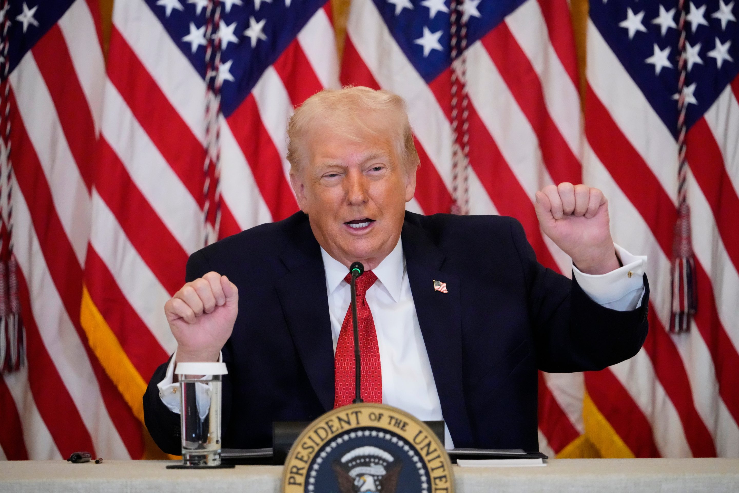 President Donald Trump speaks during an event to promote investment in rural health care in the East Room of the White House, Friday, Jan. 16, 2026, in Washington. 