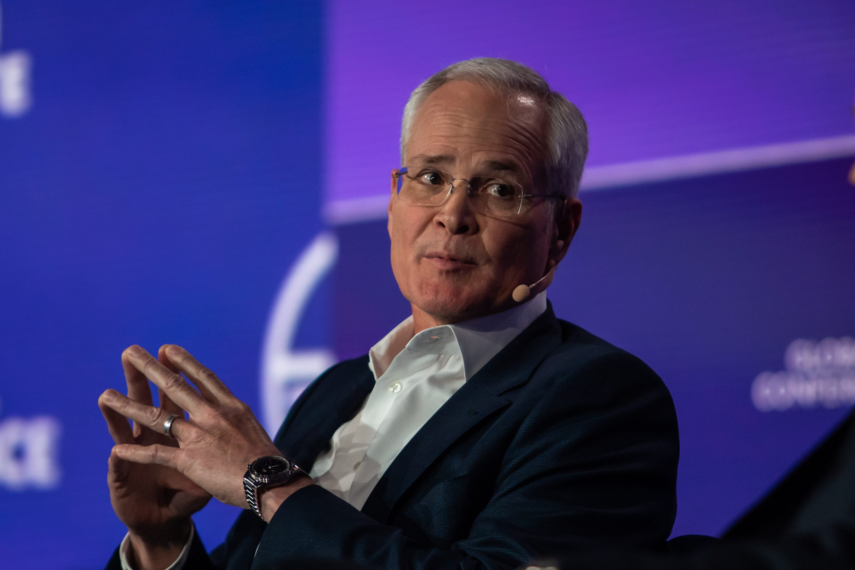 ExxonMobil CEO Darren Woods speaks at the Milken Institute's Global Conference on May 6, 2024 in Beverly Hills, Calif.