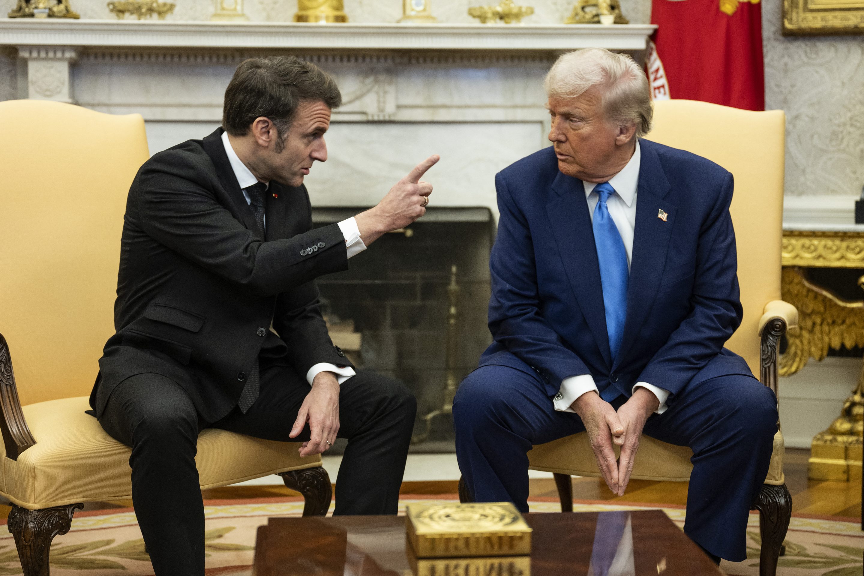 President Donald Trump meets with French President Emmanuel Macron in the Oval Office of the White House on Feb. 24, 2025.