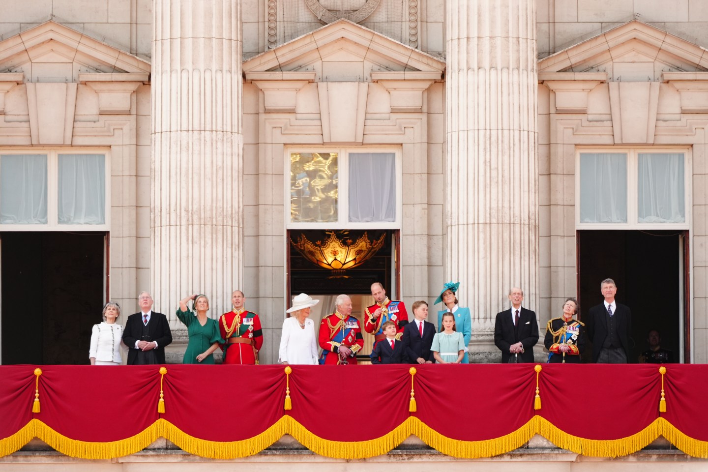 Members of the Royal Family on the balcony of Buckingham Palace, London, to view the flypast following, the Trooping the Colour ceremony in central London, as King Charles III celebrates his official birthday.