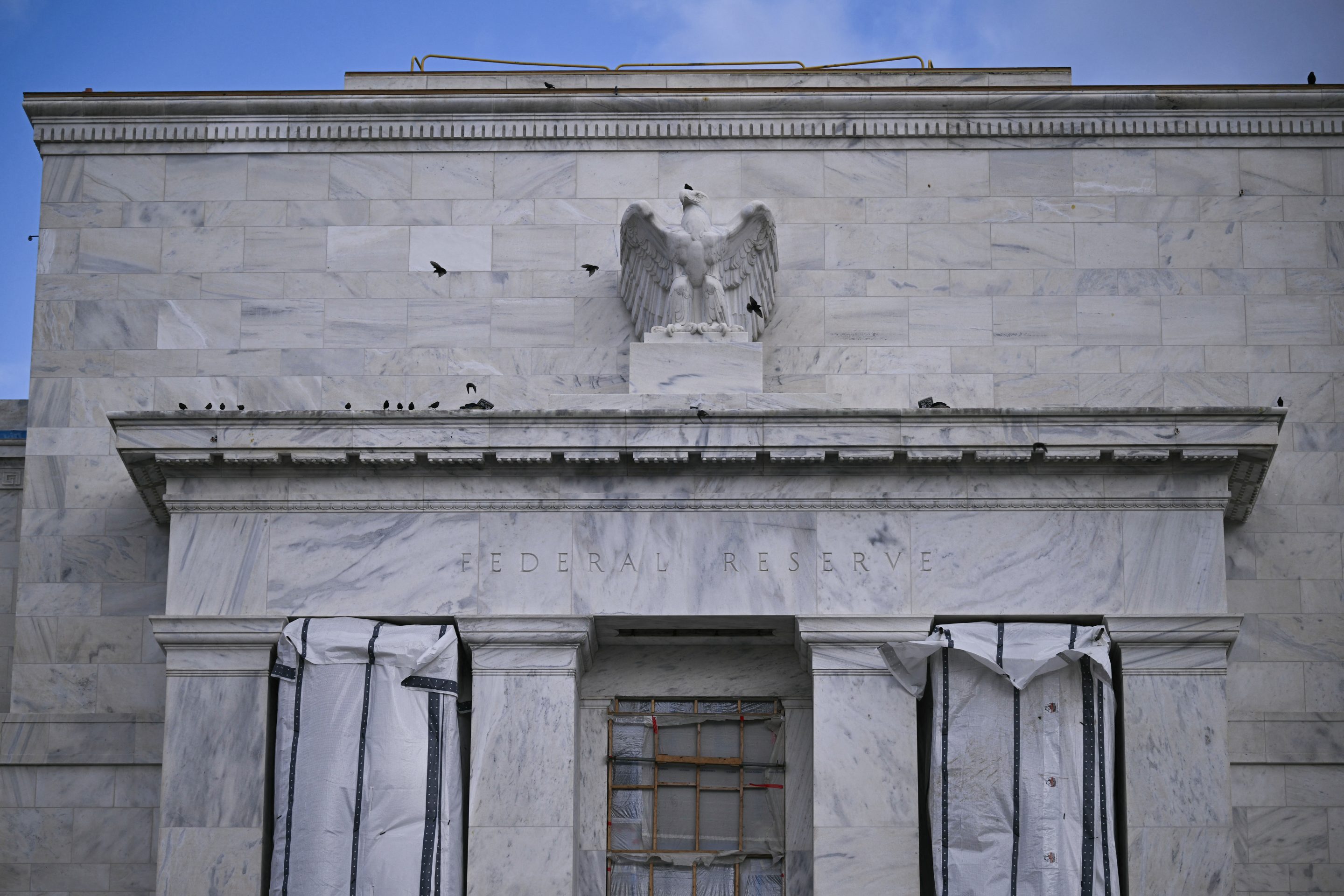 Construction work continues at the Marriner S. Eccles Federal Reserve building in Washington, DC, on December 30, 2025.