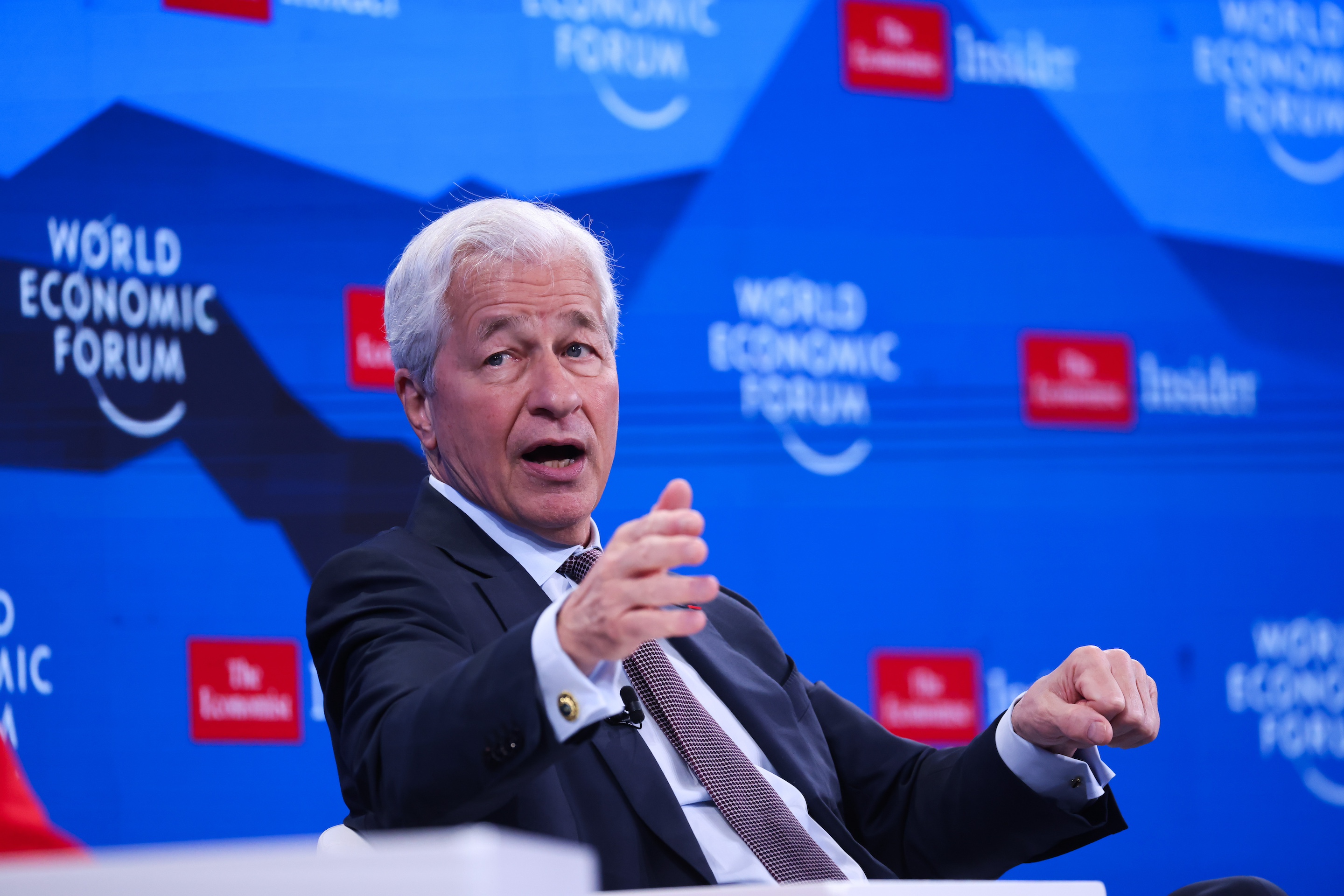 Jamie Dimon, chief executive officer of JPMorgan Chase & Co., during the World Economic Forum (WEF) in Davos, Switzerland, on Wednesday, Jan. 21, 2026.