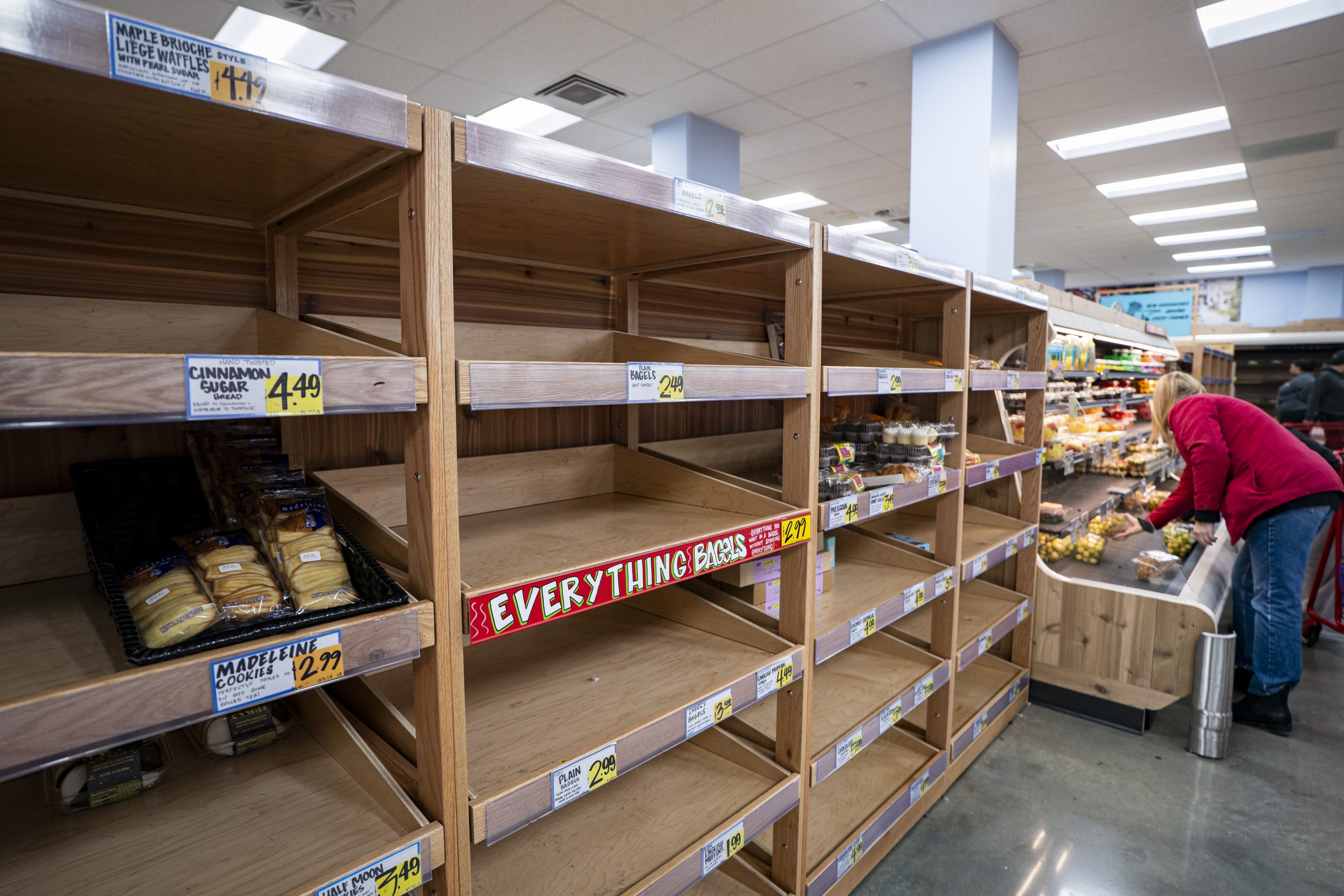 Ahead of a winter storm expected to wallop a large swath of the U.S., shoppers emptied grocery store shelves. 