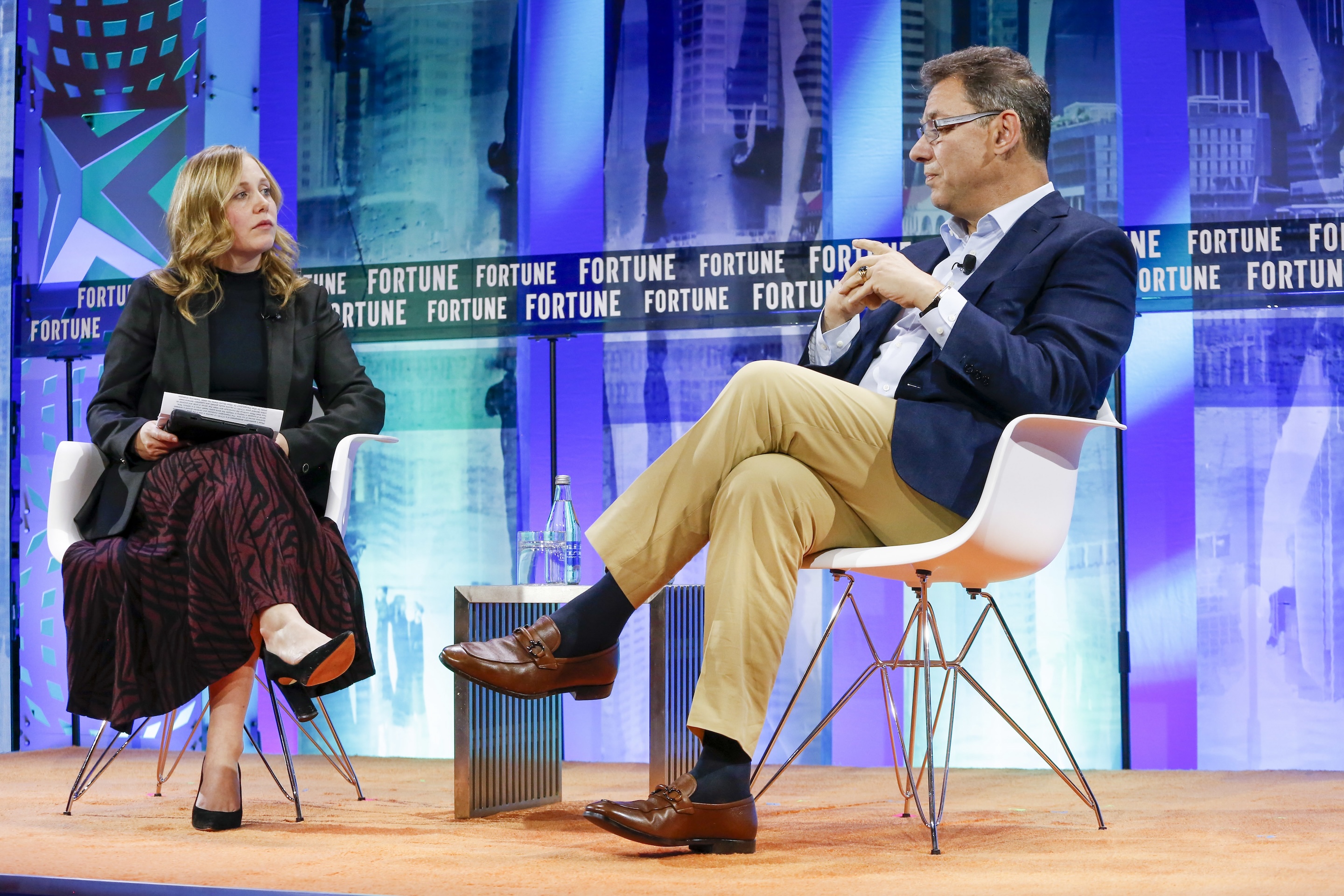 Fortune Editor-in-Chief Alyson Shontell in conversation with Albert Bourla, Chairman and CEO of Pfizer, at the Fortune CEO Initiative in Washington, D.C. on Nov. 15, 2021.