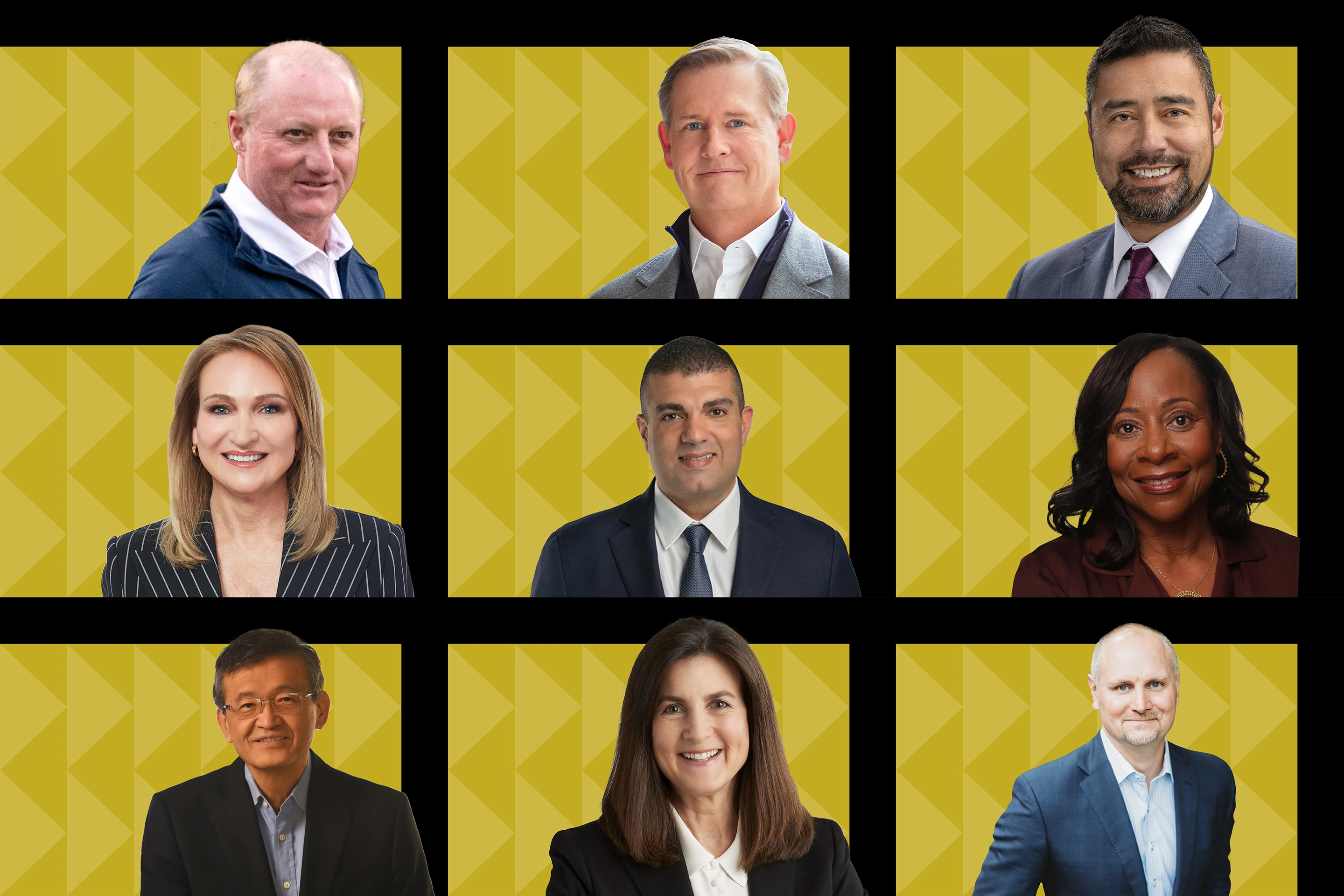 From top left: Berkshire Hathaway's Greg Abel, Comcast's Michael Cavanagh, Caterpillar's Joseph Creed, Ulta Beauty's Kecia Steelman, Toll Brothers' Karl K. Mistry, Salesforce's Robin Washington, Intel's Lip Bu-Tan, Starbucks' Cathy Smith, Guidewell Mutual Holdings' Brain D. Pieninck.