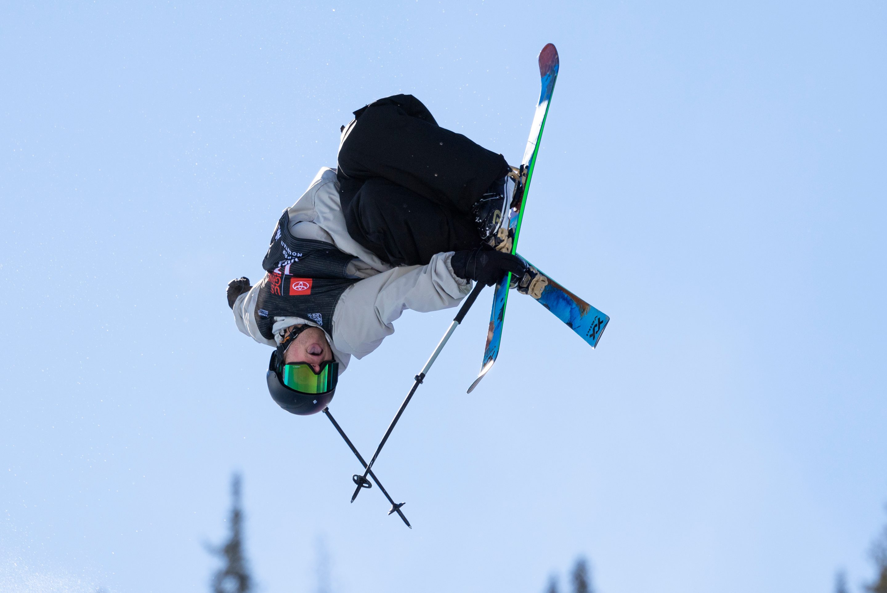 Hunter Hess, of the United States, executes a trick in the halfpipe finals during the World Cup U.S. Grand Prix freestyle skiing event in Copper Mountain, Colo., Dec. 17, 2022.