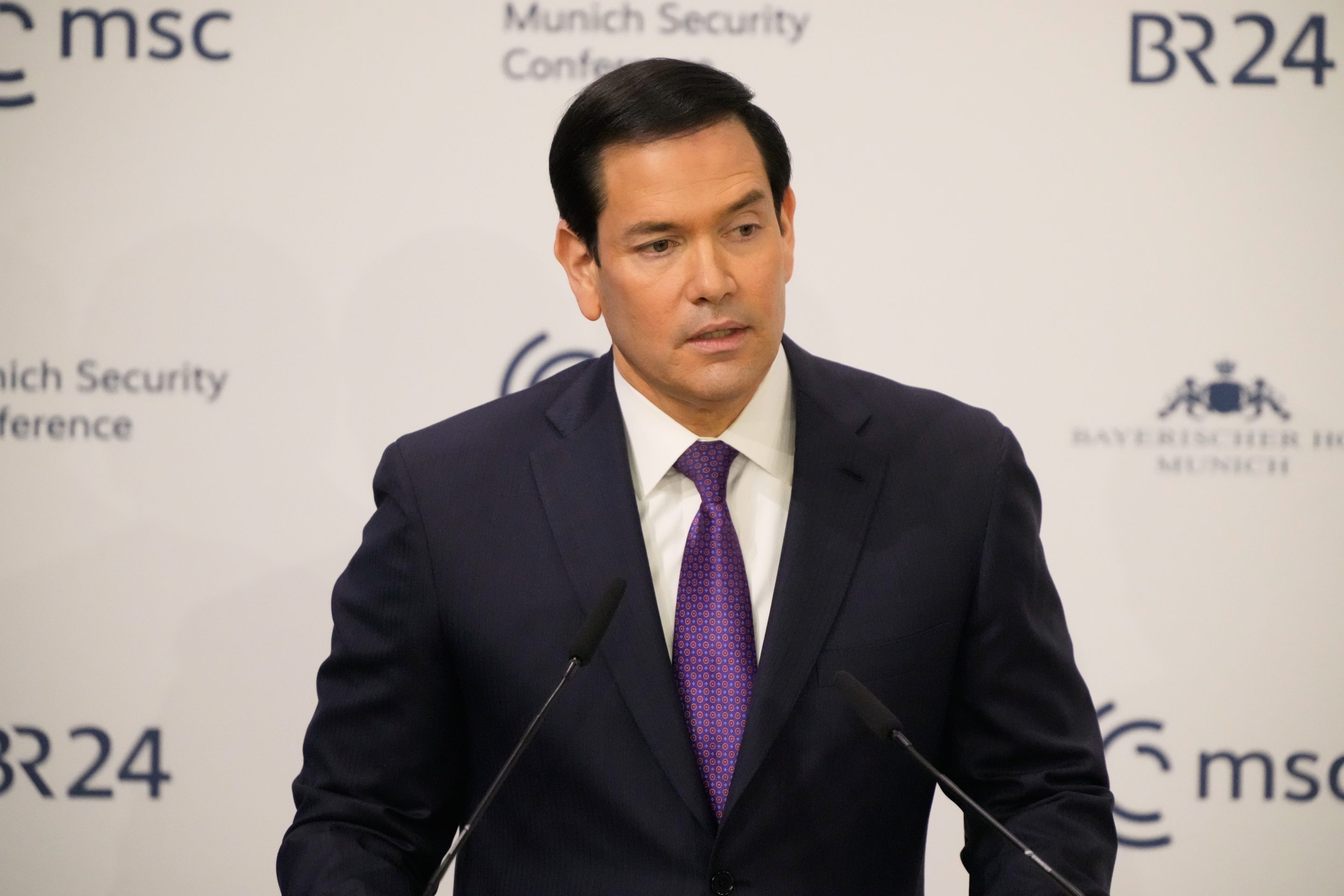 U.S. Secretary of State Marco Rubio speaks at the Munich Security Conference in Munich, Germany, Saturday, Feb. 14, 2026. 