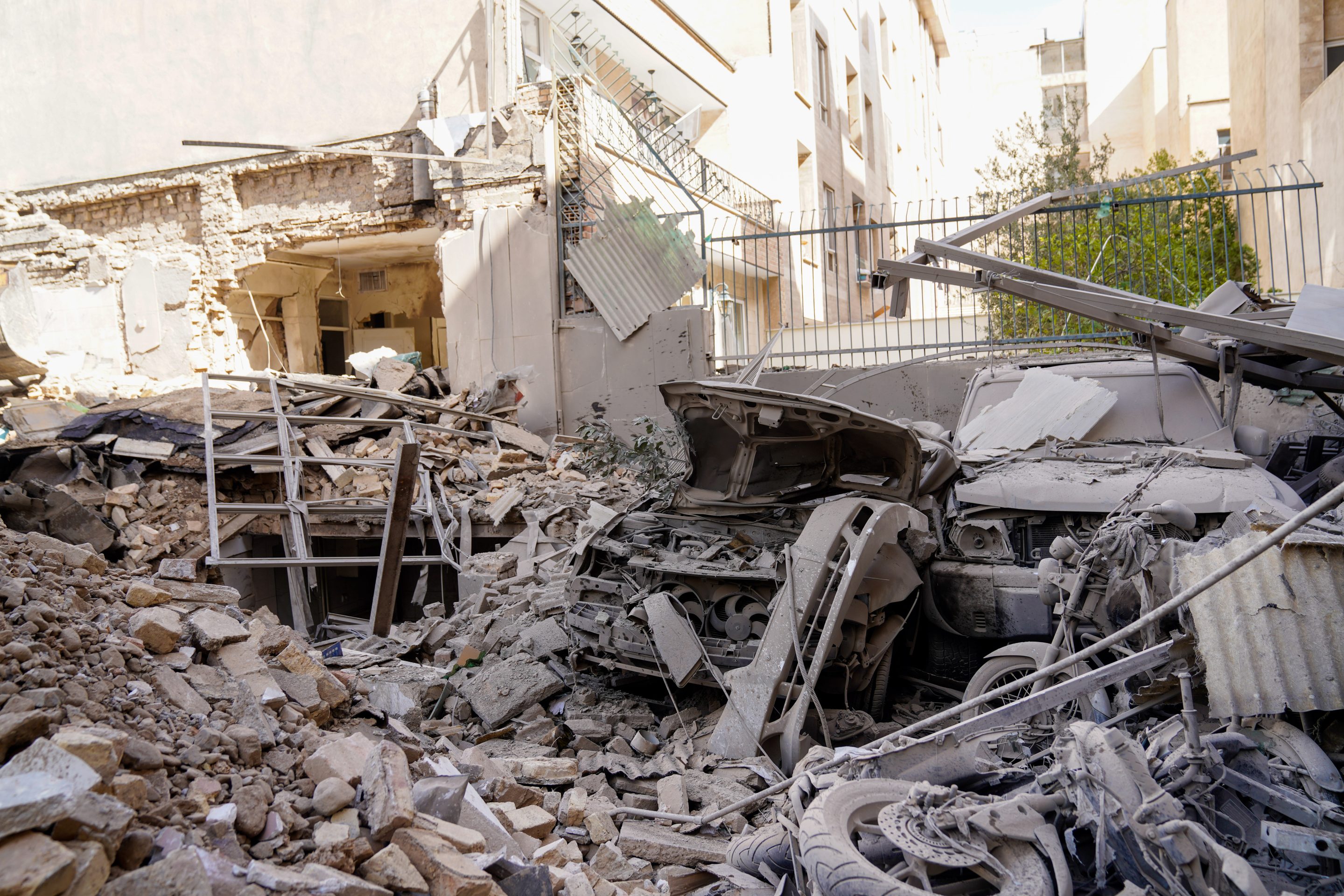 Rubble remains in the aftermath of an Israeli-U.S. strike in Tehran, Iran, Saturday, Feb. 28, 2026.