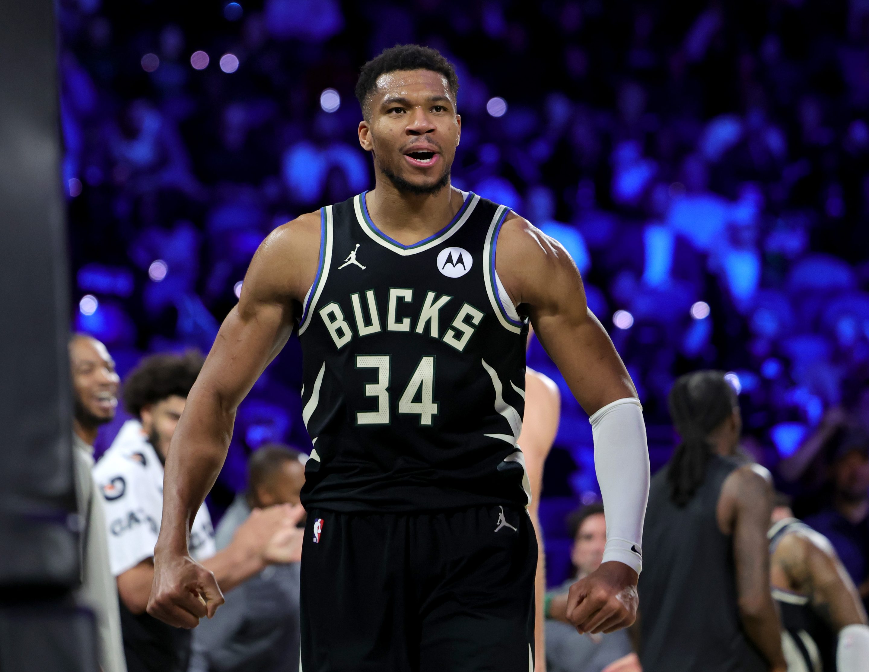 basketball player celebrates on the court