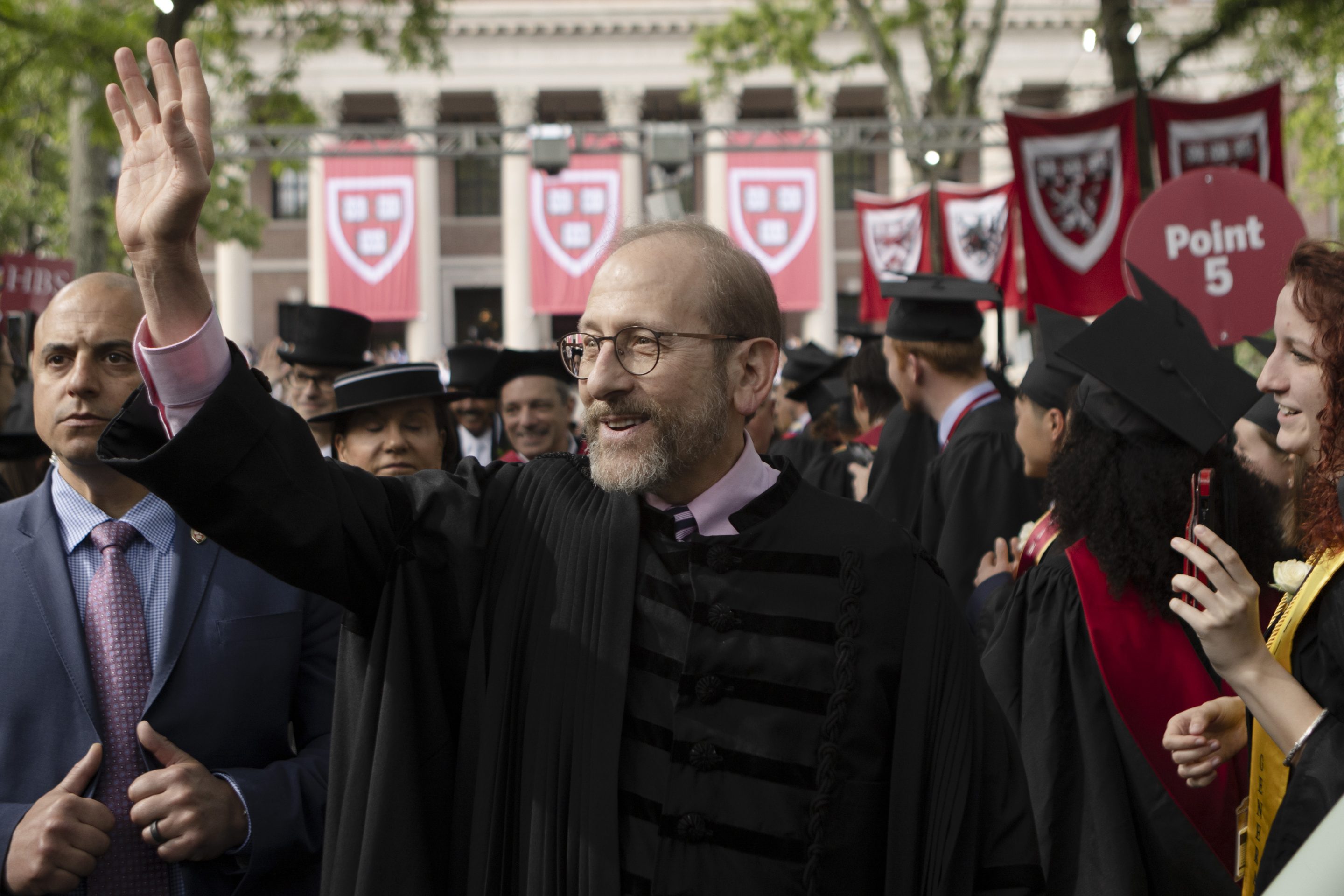 Harvard President Alan Garber walks the Tercentenary Theatre processional through Harvard Yard on May 28, 2025 in Cambridge, Massachusetts.