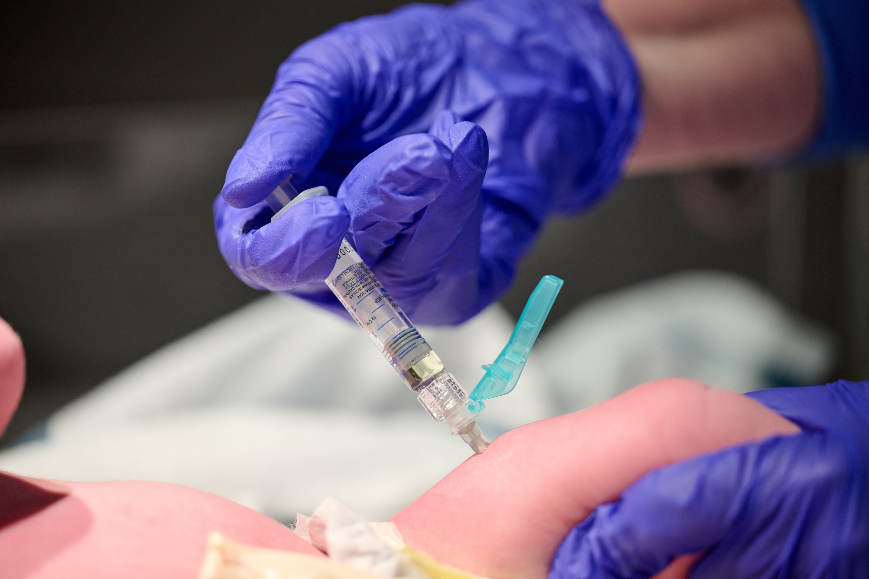 In this photo provided by Norton Healthcare, nurse Robin Waldridge administers a Vitamin K shot to a newborn baby at Norton Women's and Children's Hospital on Friday, March 6, 2026, at the hospital in Louisville, Ky.