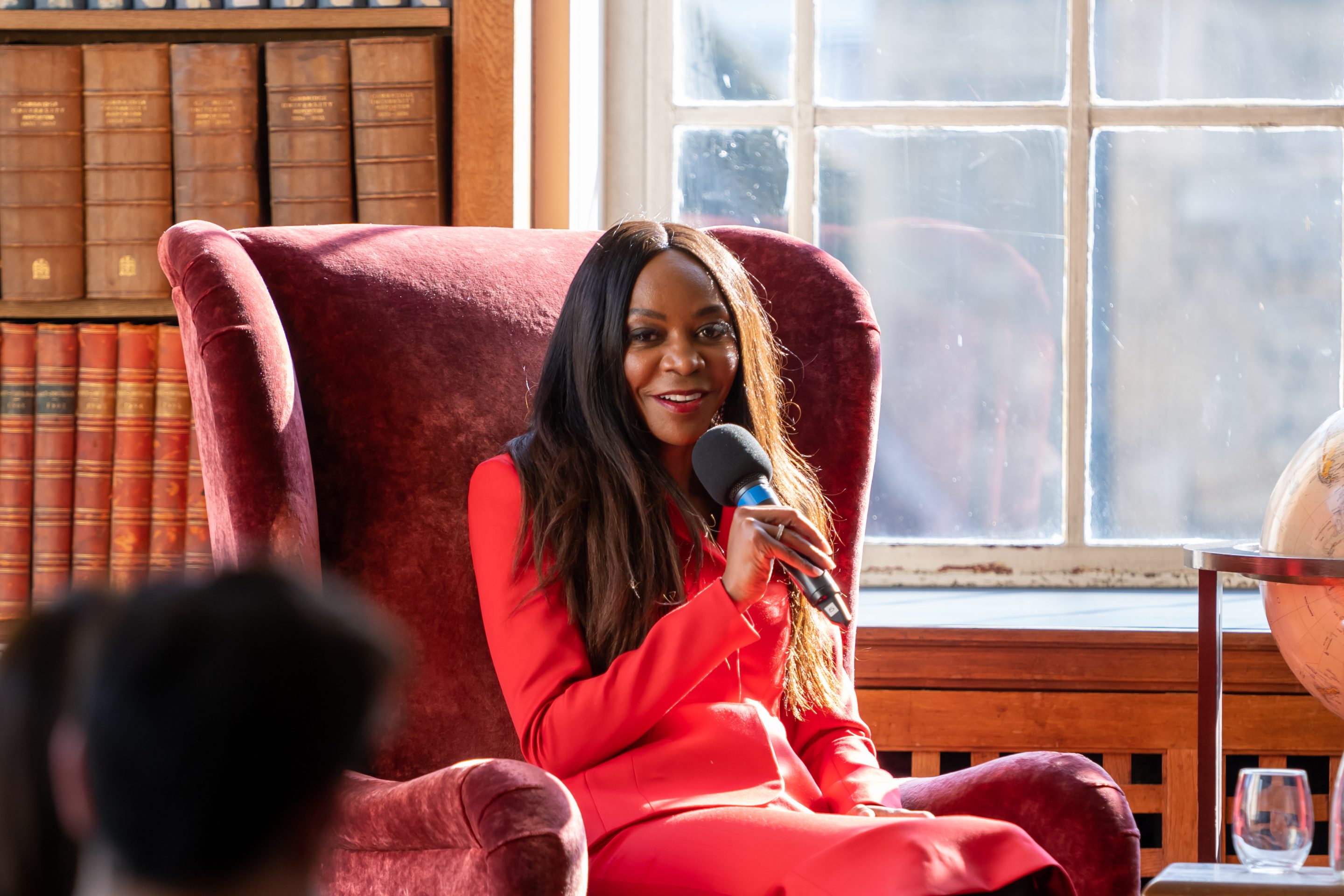 Dambisa Moyo, Baroness Moyo, visits The Cambridge Union where she was interviewed by Dr. Mohamed El-Erian, President of Queens' College Cambridge on May 11, 2023.