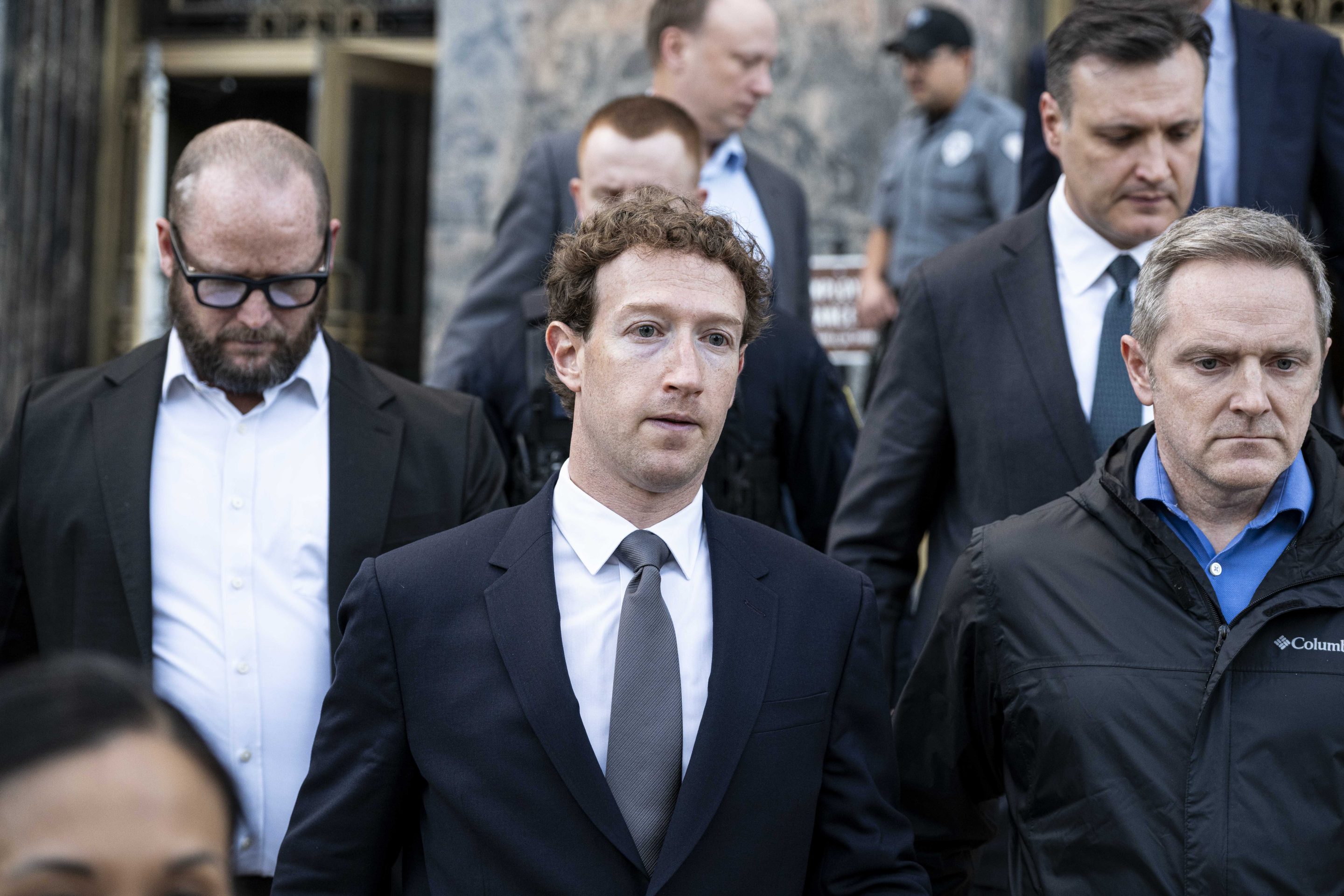 Meta CEO Mark Zuckerberg leaves the Federal Courthouse in downtown Los Angeles.
