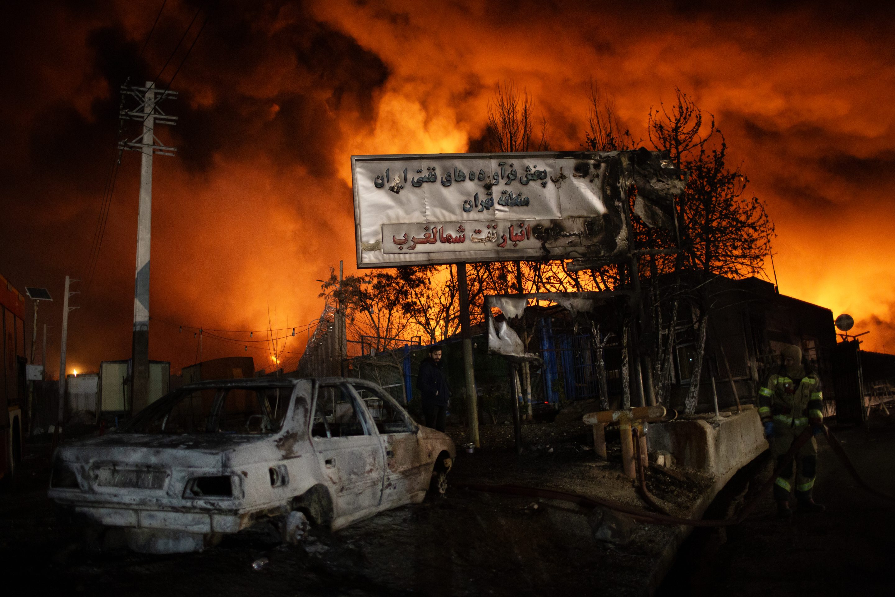 Fire breaks out at the Shahran oil depot after US and Israeli attacks, leaving numerous fuel tankers and vehicles in the area unusable in Tehran, Iran on March 8, 2026.