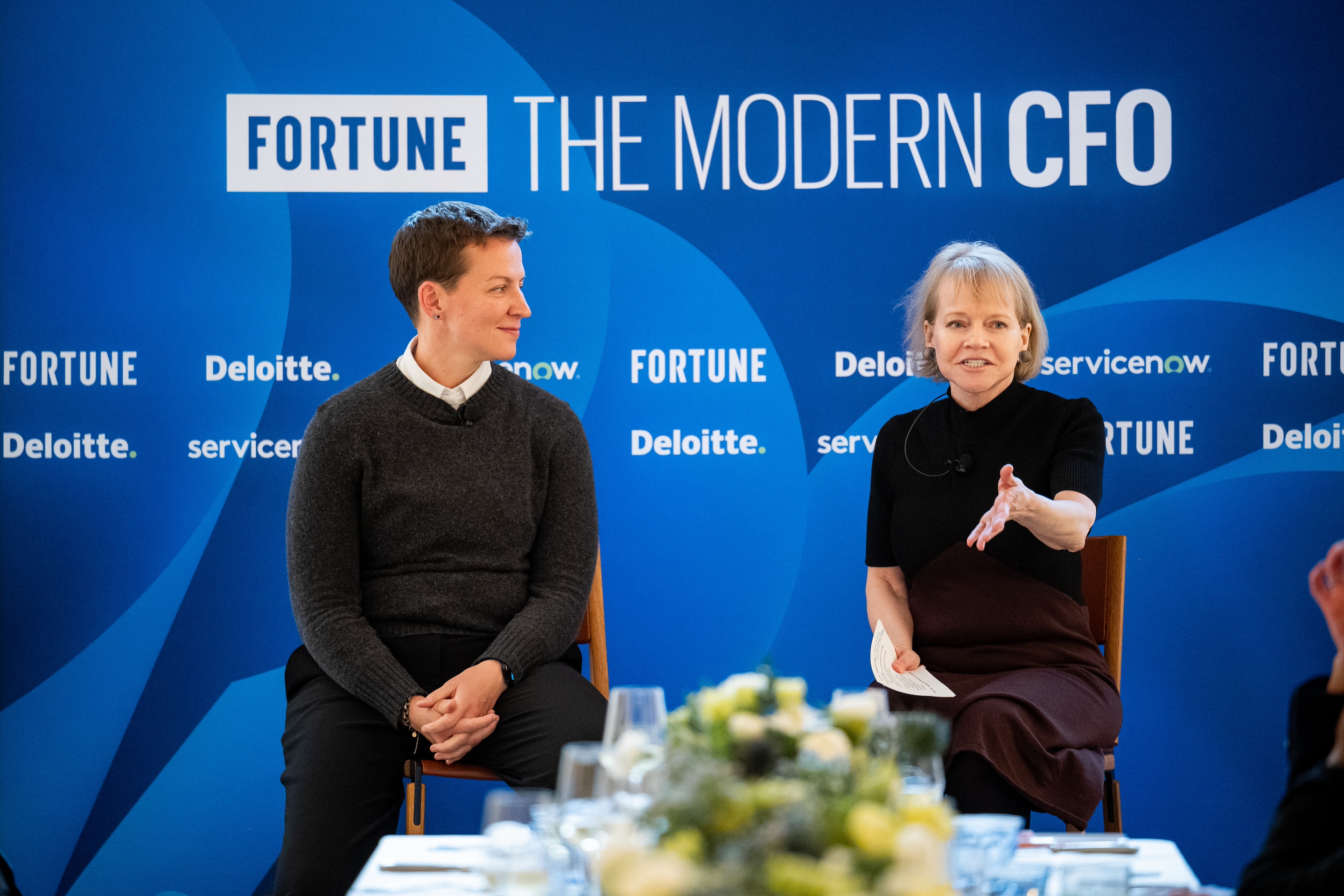Stanford University's Melissa Valentine and Fortune's Diane Brady during a panel session at Fortune's CFO event in San Francisco on April 2, 2026.