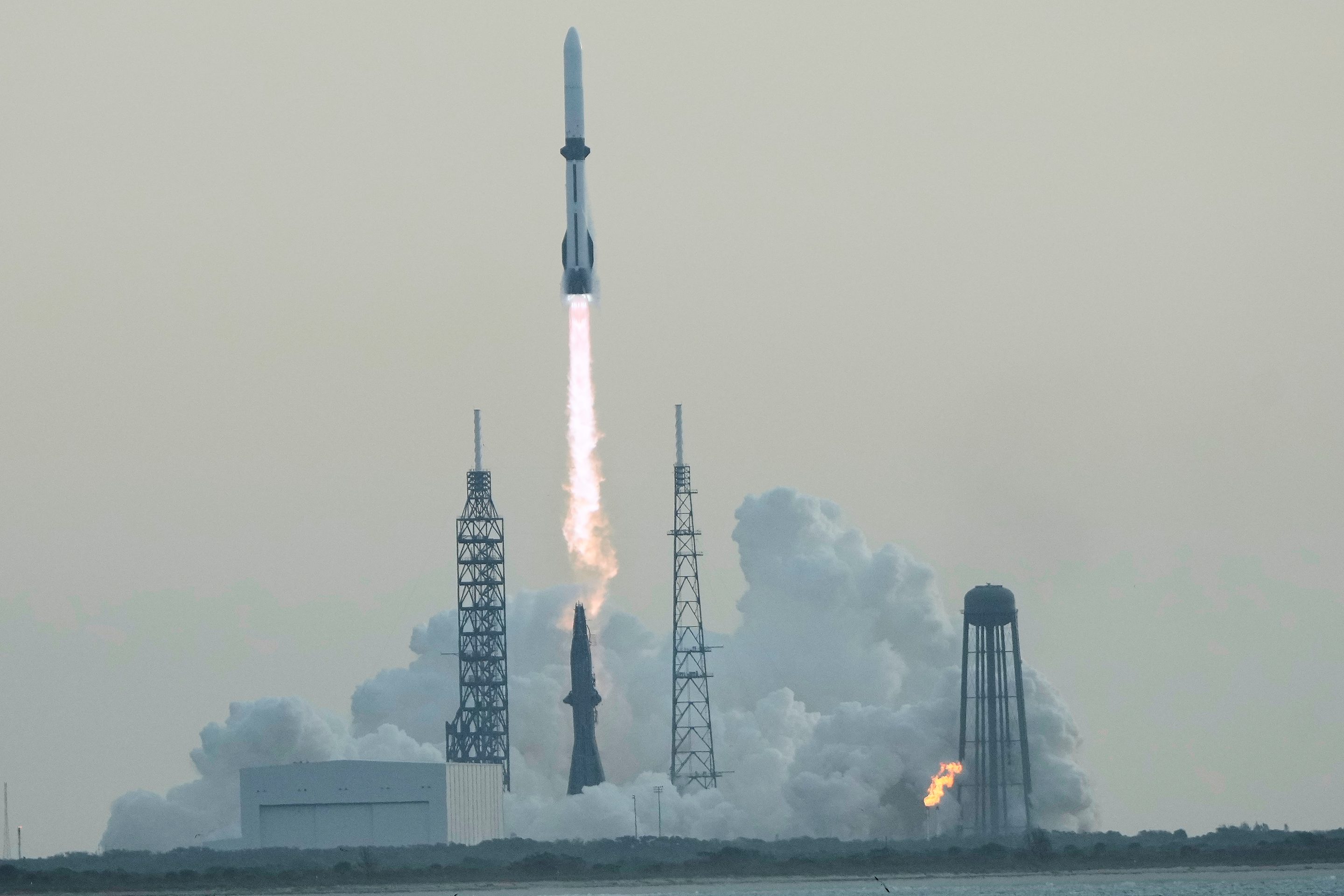 The Blue Origin New Glenn rocket lifts off from LC36 at the Cape Canaveral Space Force station, Sunday, April 19, 2026.