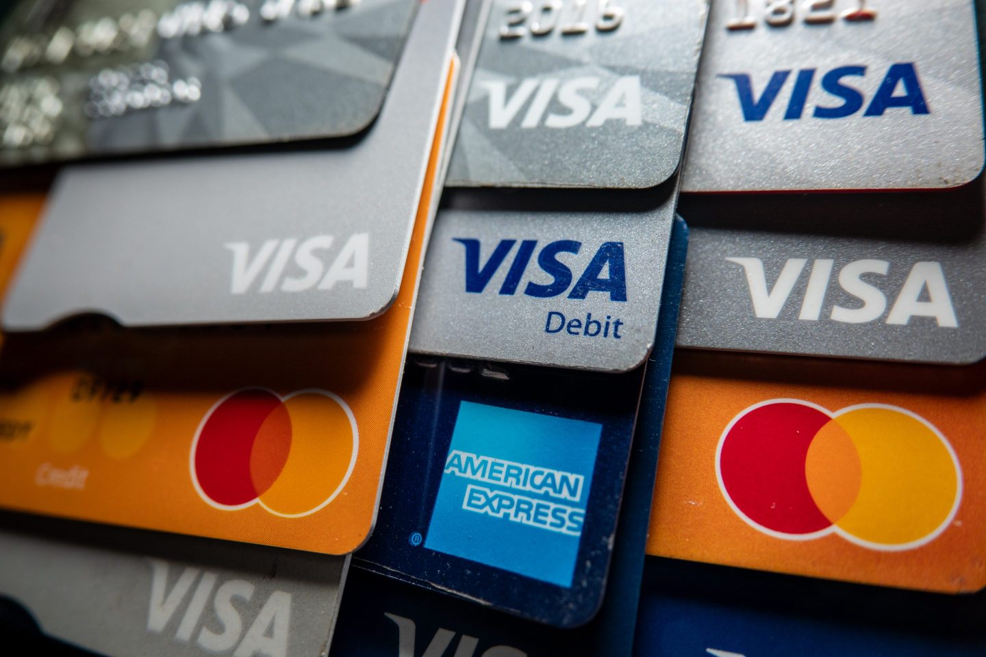 Credit cards in a row