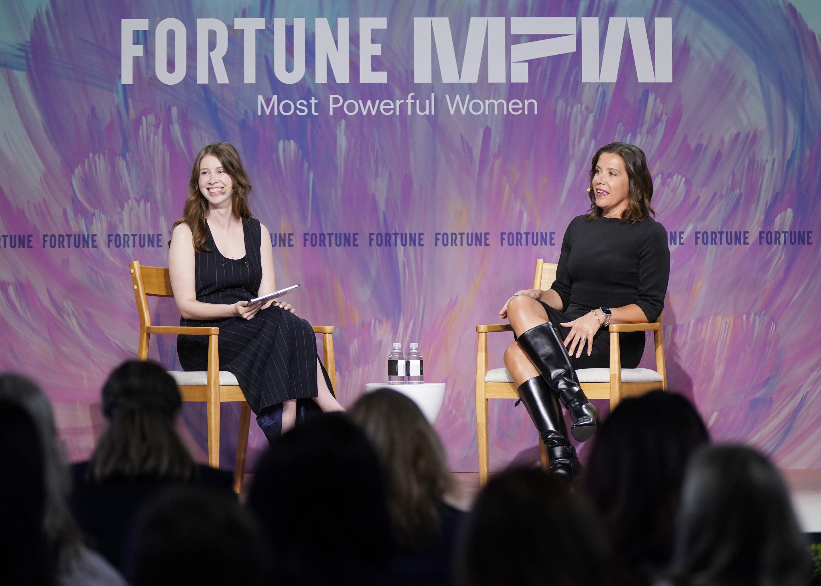 Fortune's Emma Hinchliffe and Corie Barry, CEO of Best Buy, speak onstage during the Fortune Most Powerful Women Summit 2025.